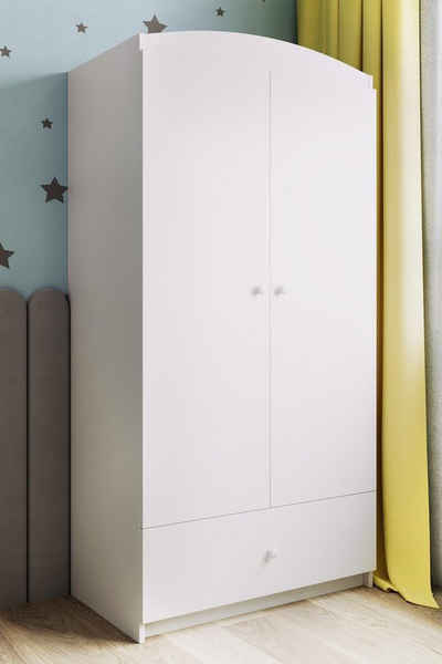 Beautysofa Kleiderschrank PAUL (Schrank für Kinderzimmer, Kleiderschrank) 2-türig, mit 2x Schubladen, mit Kleiderstange, Spanplatte