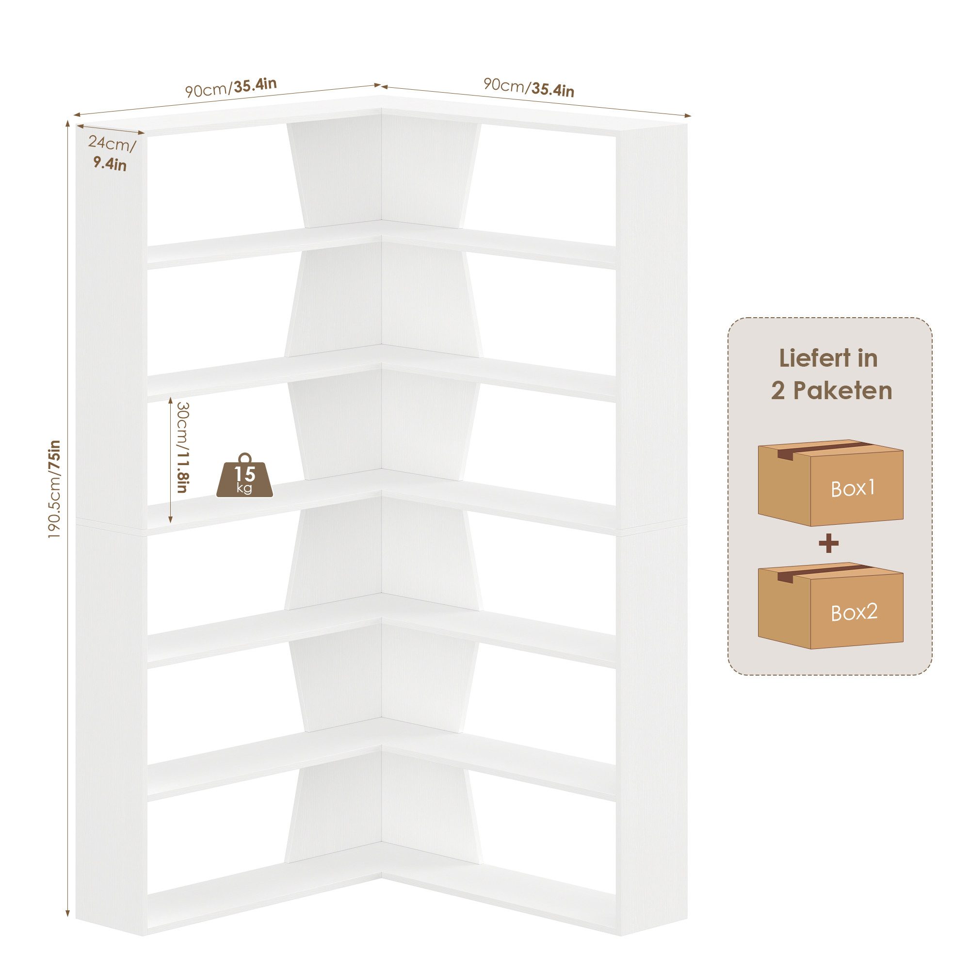 Homfa Bücherregal Eckregal Standregal Eck-Bücherregal, mit 6 Ebenen aus Hol günstig online kaufen