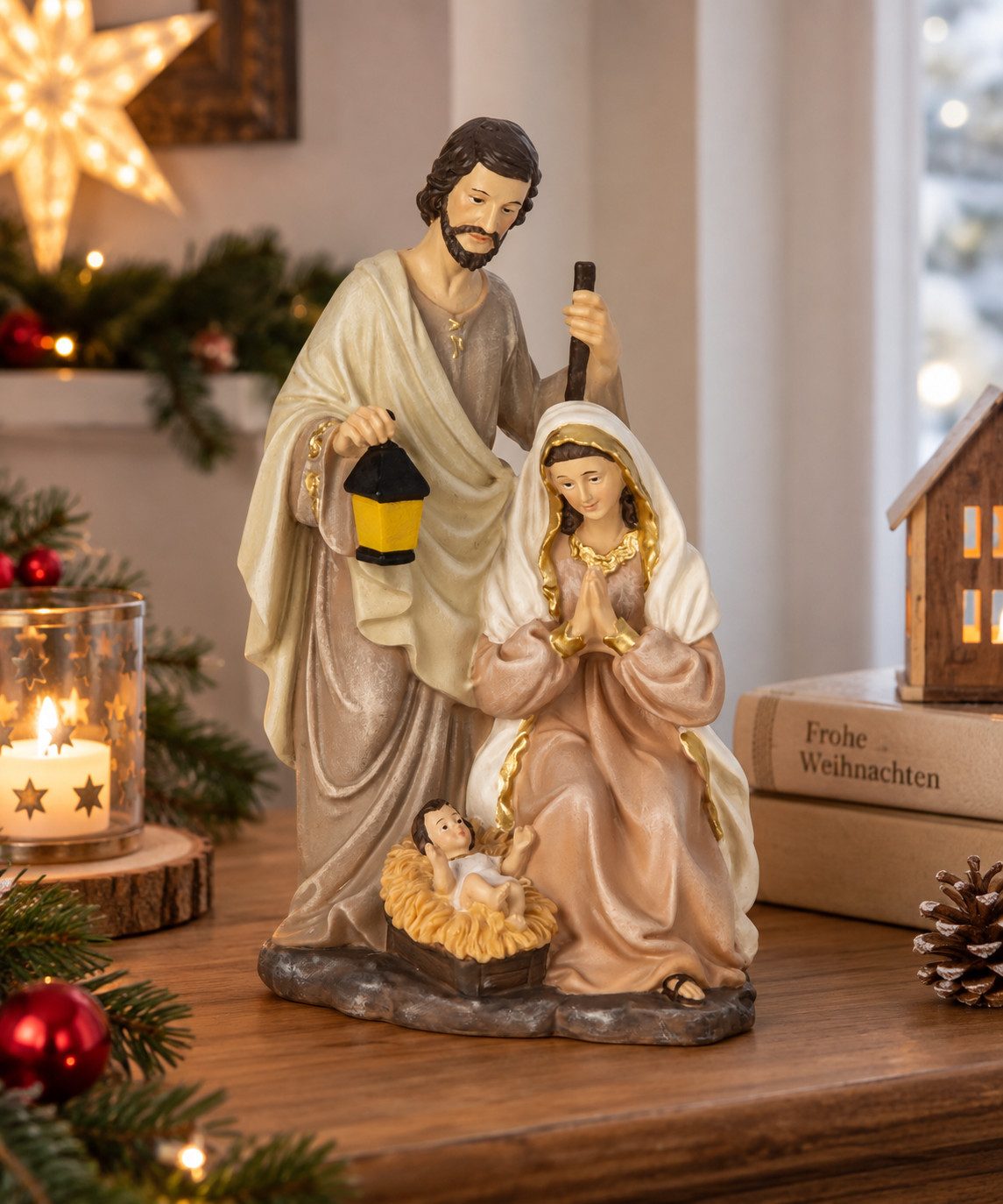 MF Krippe Krippenfigur Heilige Familie Maria Josef und Jesus 21 cm (1-tlg)