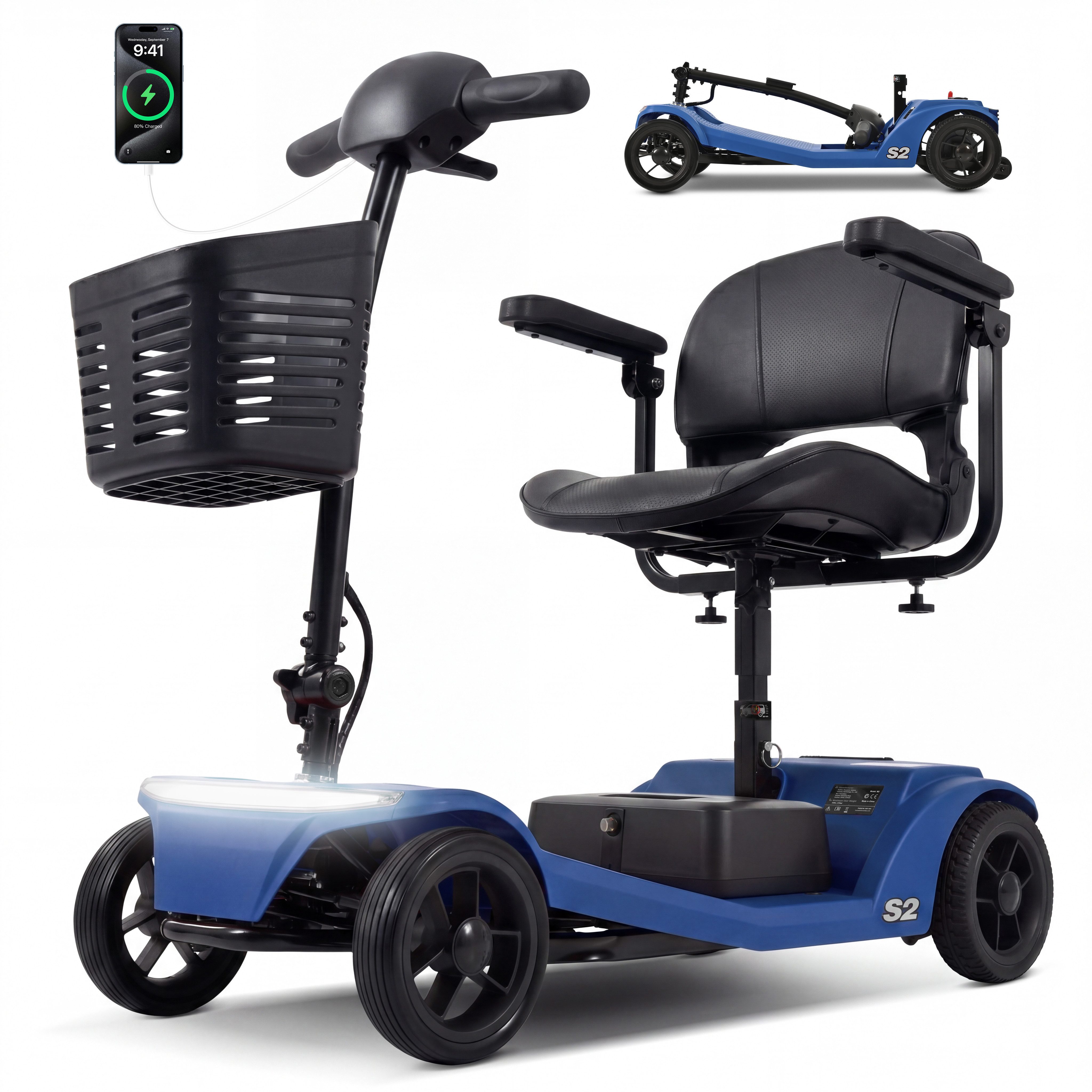 Vankel Elektromobil S2 schneller Aufbau senioren+elektromobil seniorenmobil,  Klappbarer Lenker, abnehmbarer Sitz, Freilaufmodus 