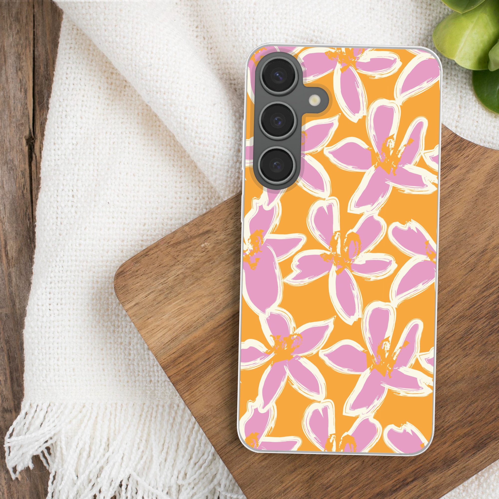 MuchoWow Handyhülle für Samsung Galaxy S24 Plus Blumen - Muster - Rosa - Orange, Phone Case, Silikon, Schutzhülle Dünn