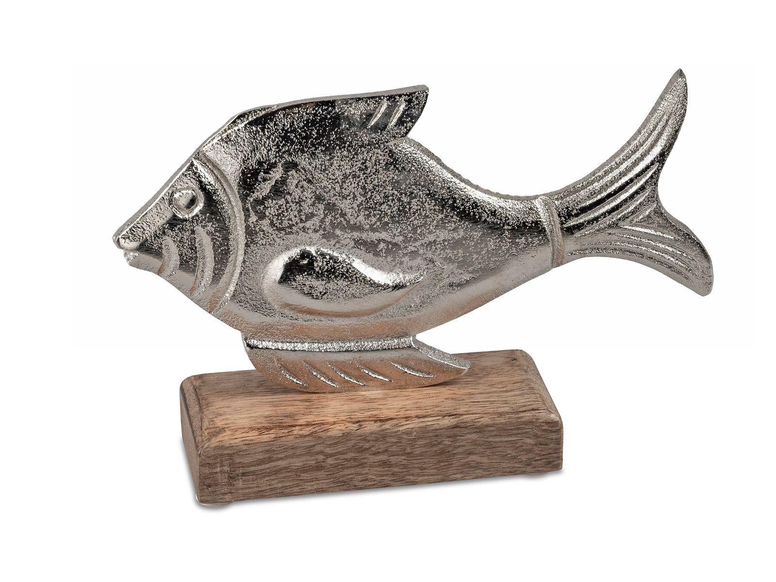 Dekofigur Deko Fisch aus Alu Mango Holz zum stellen Aufsteller 20 cm Tischdeko