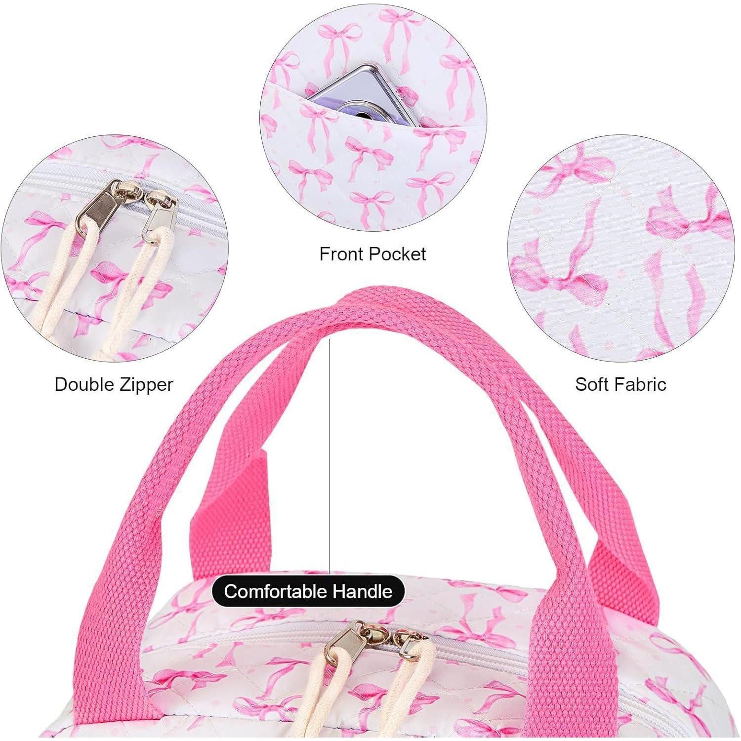 LuxusKollektion Kühltasche Kühltasche Isoliert Baumwolle Gesteppt Lunchtasche 9L Rosa Fliege