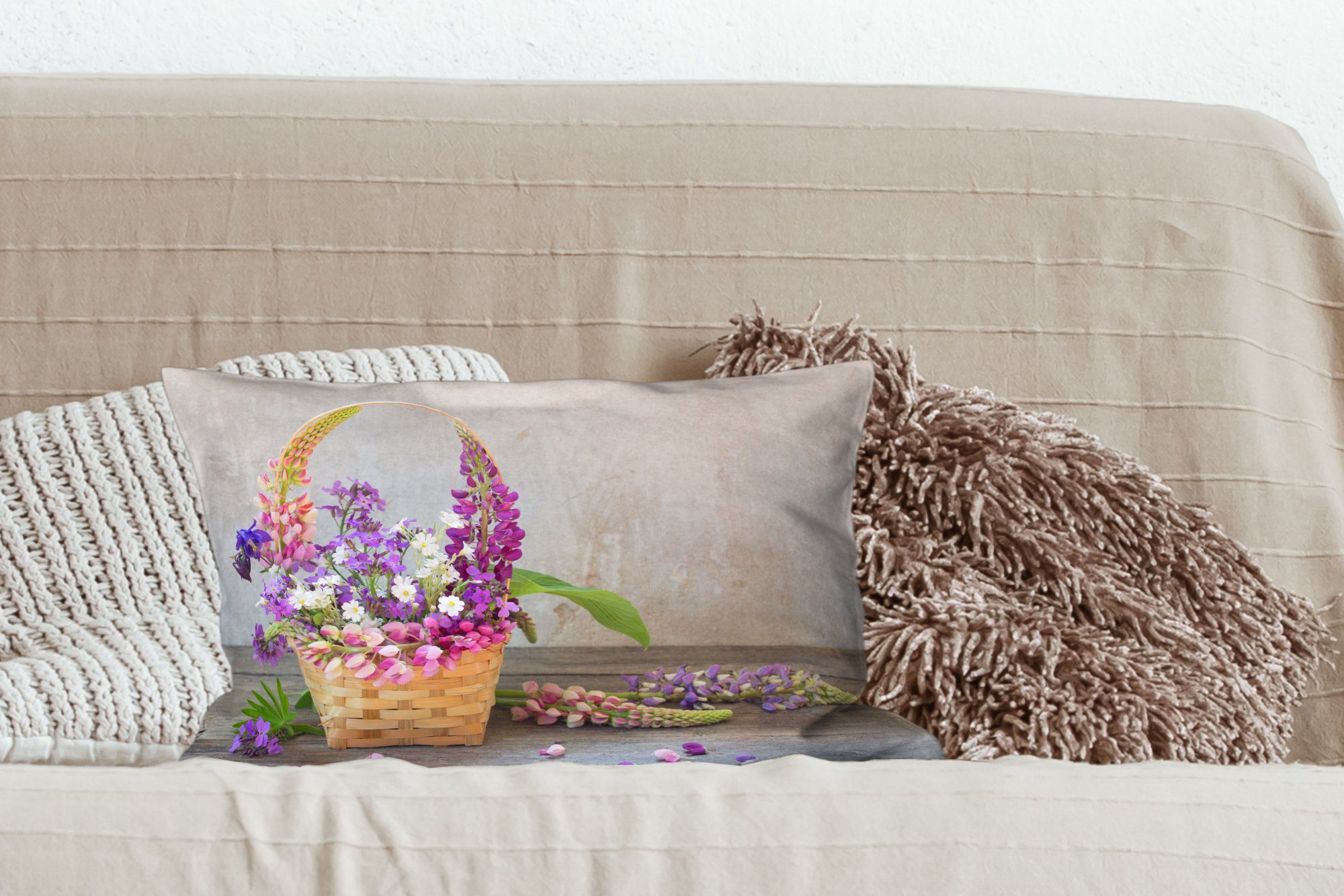 Schlafzimmer Blumen Dekokissen mit Zierkissen, Dekokissen Stilleben, Füllung, - Korb Wohzimmer - MuchoWow Dekoration,