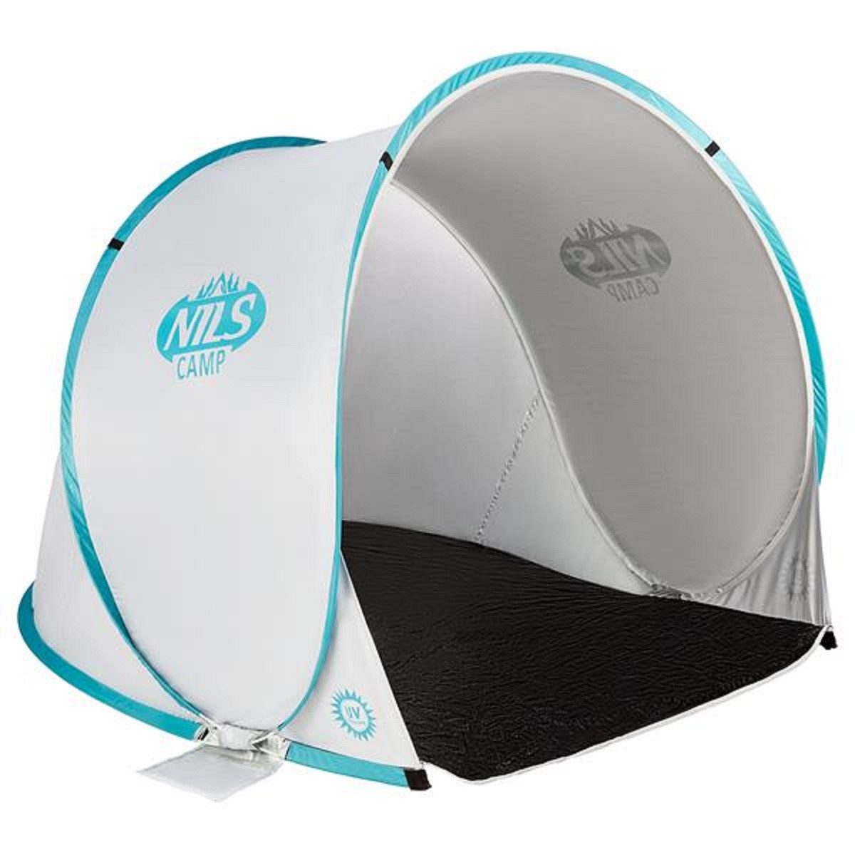 NILS CAMP Strandmuschel NC3173 (UV-Schutz, selbstaufbauend) grau/türkisblau - 140x110x110