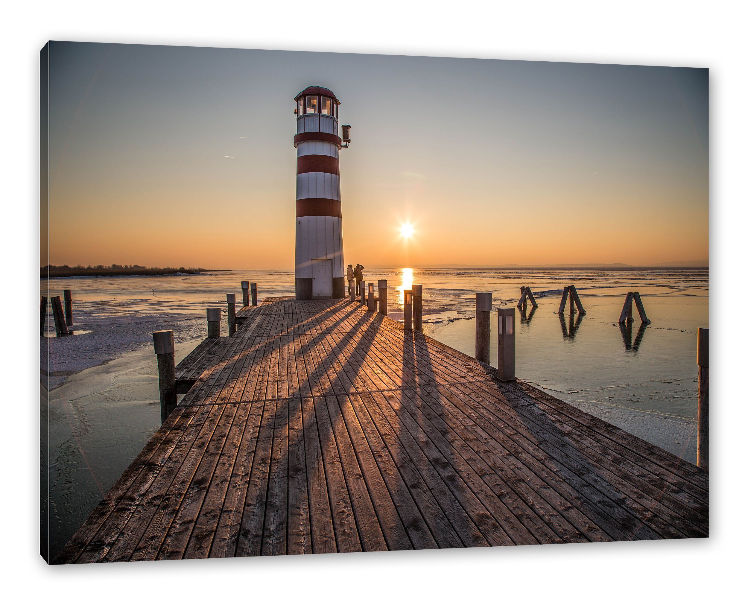 fertig (1 Sonnenuntergang, im Zackenaufhänger Sonnenuntergang Leinwandbild bespannt, St), Leinwandbild Leuchtturm im inkl. Pixxprint Leuchtturm