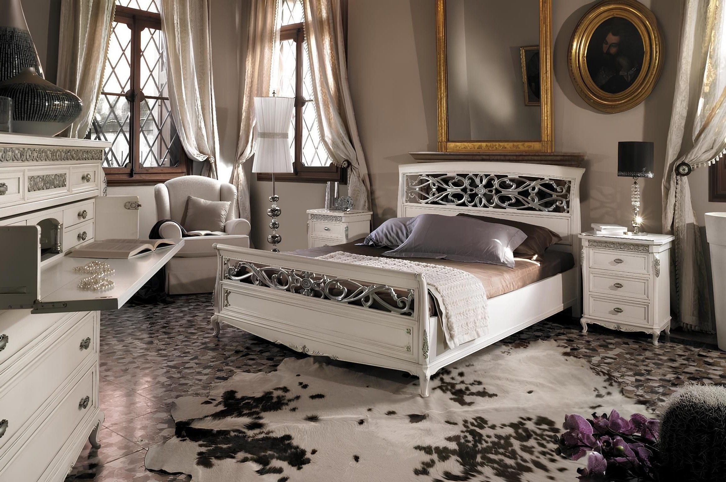 Xlmoebel Schlafzimmer-Set Italienisches Schlafzimmermöbel-Set in edlem Design, (3tlg.Schlafzimmer (Bett + 2x Nachttische), Hergestellt in Italy