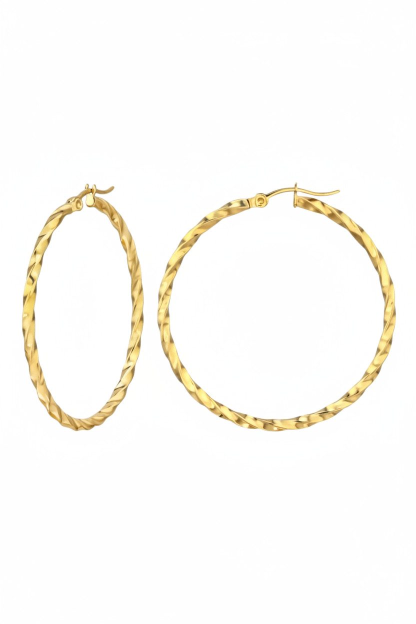 Diademita Paar Ohrstecker Goldfarbene Gedrehte Edelstahl-Creolen (Set)