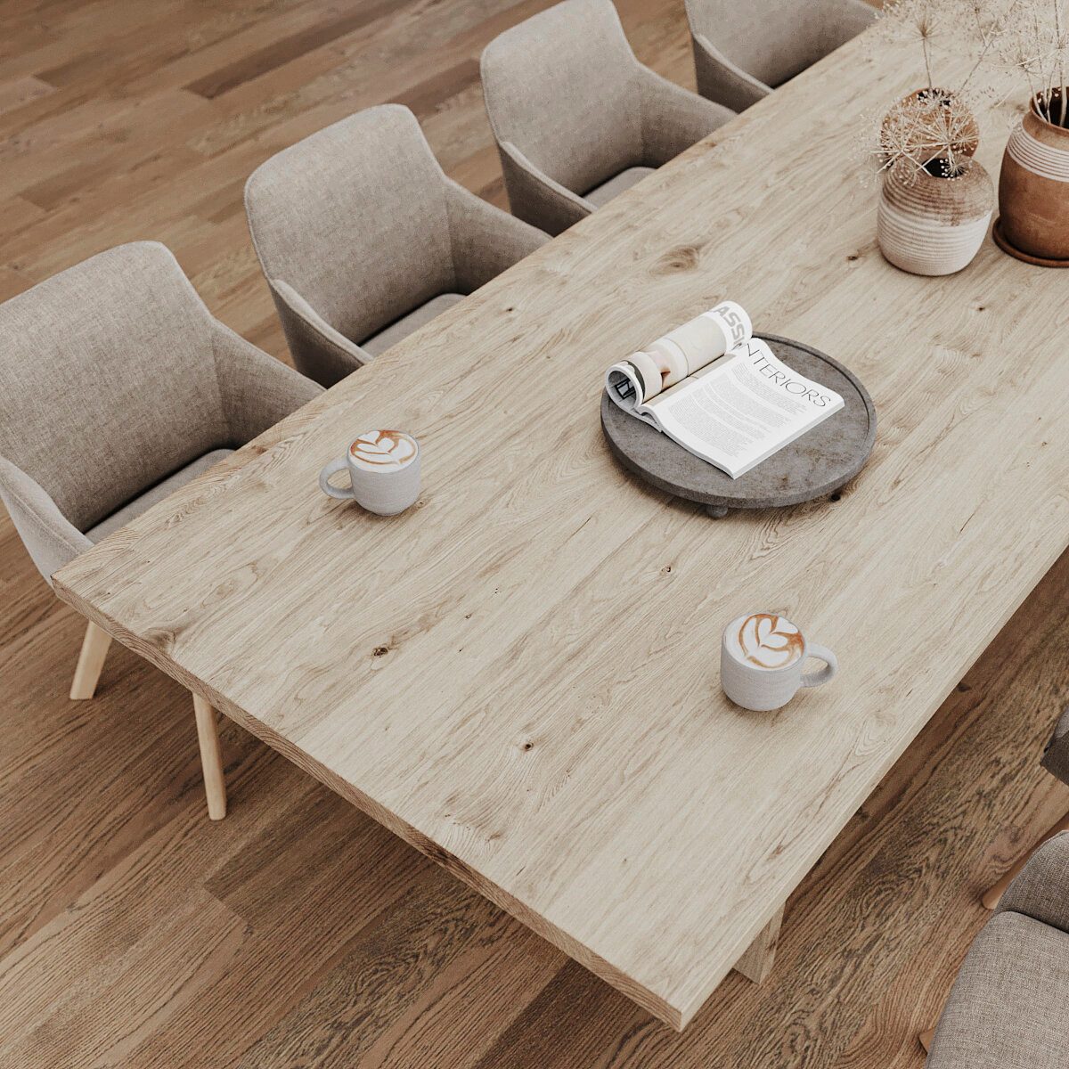 Rellgo Esstisch Anni, vielfältiger Tisch aus Eichenholz, zeitloser Wohnzimmertisch, wasserabweisender Küchentisch, 160 x 90 cm