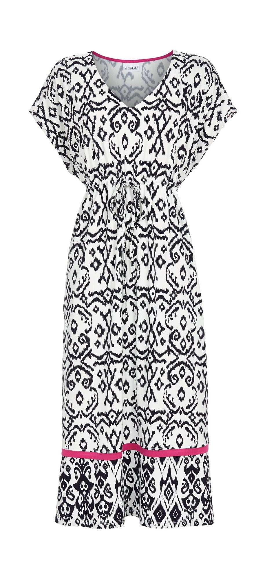 Ringella Sommerkleid Freizeitkleid im Ornament-Dessin und mit Tunnelzug und Bindeband aus weichem Viskose-Elasthan-Mix