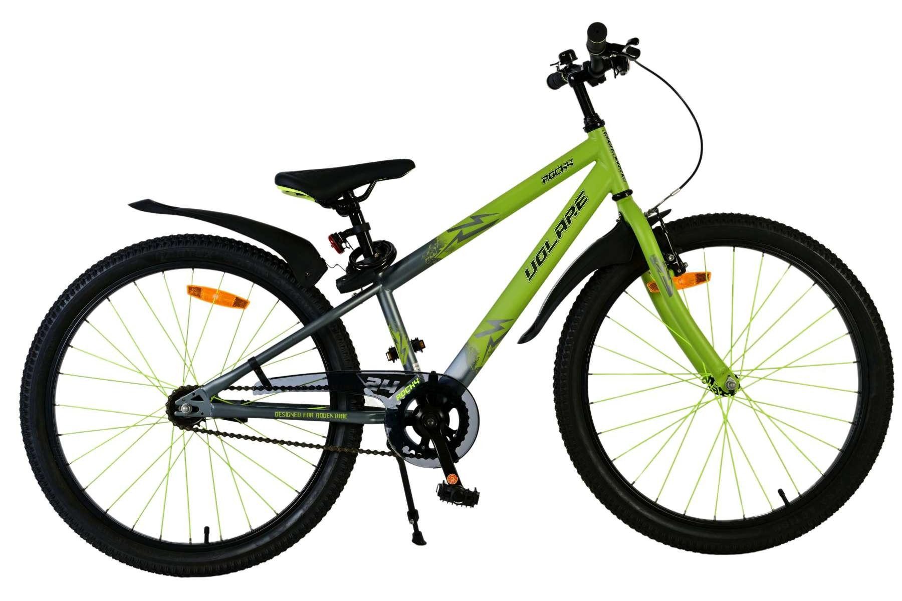Volare Kinderfahrrad Volare Rocky Kinderfahrrad für Jungen - 24 Zoll in Grün, Vorderradbremsen, höhenverstellbarer Sattel, farbige Speichen