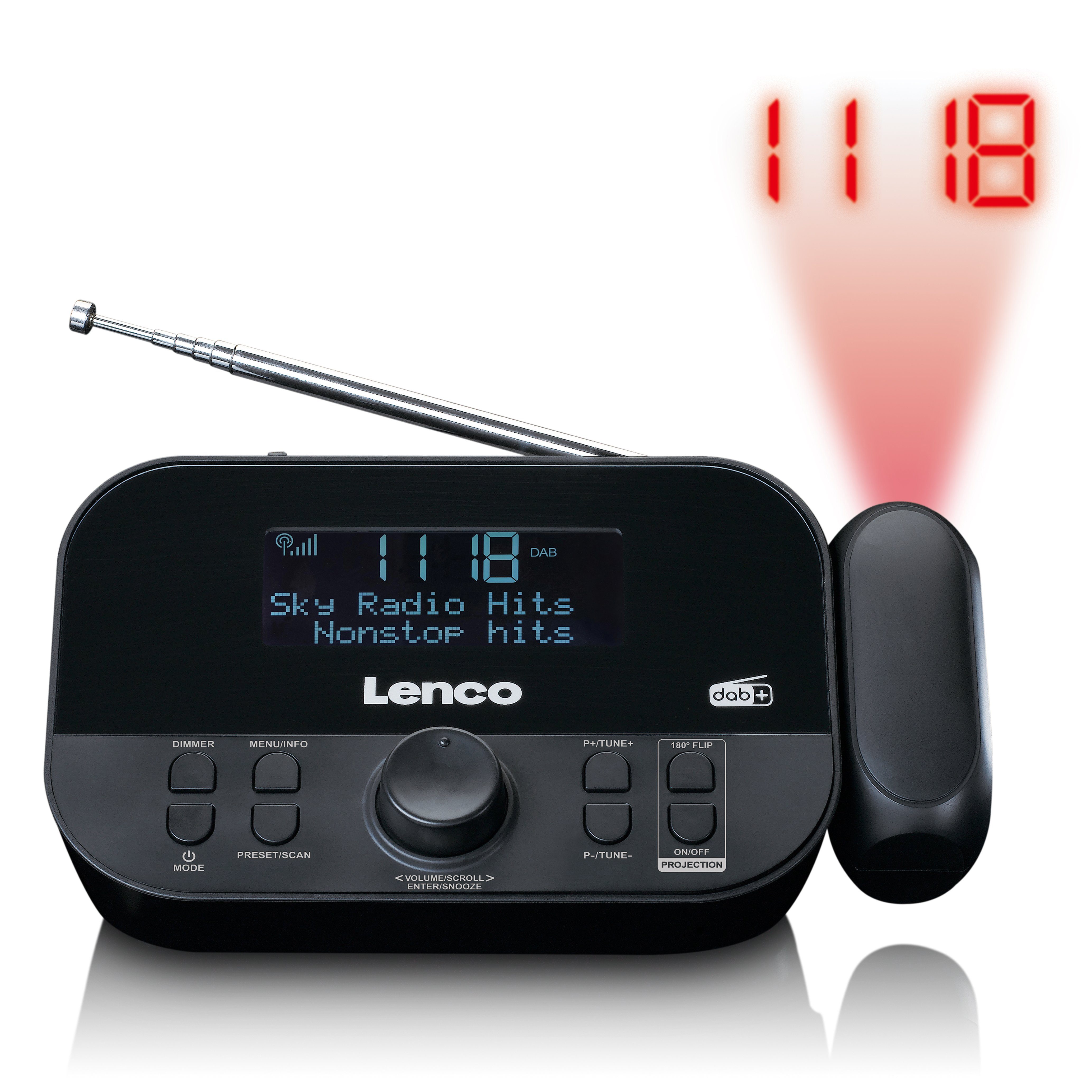 Lenco CR-615BK Digitalradio (DAB) (DAB,FM, 1 W, Radiowecker mit DAB+ und FM Empfang, LED-Zeitprojektion)