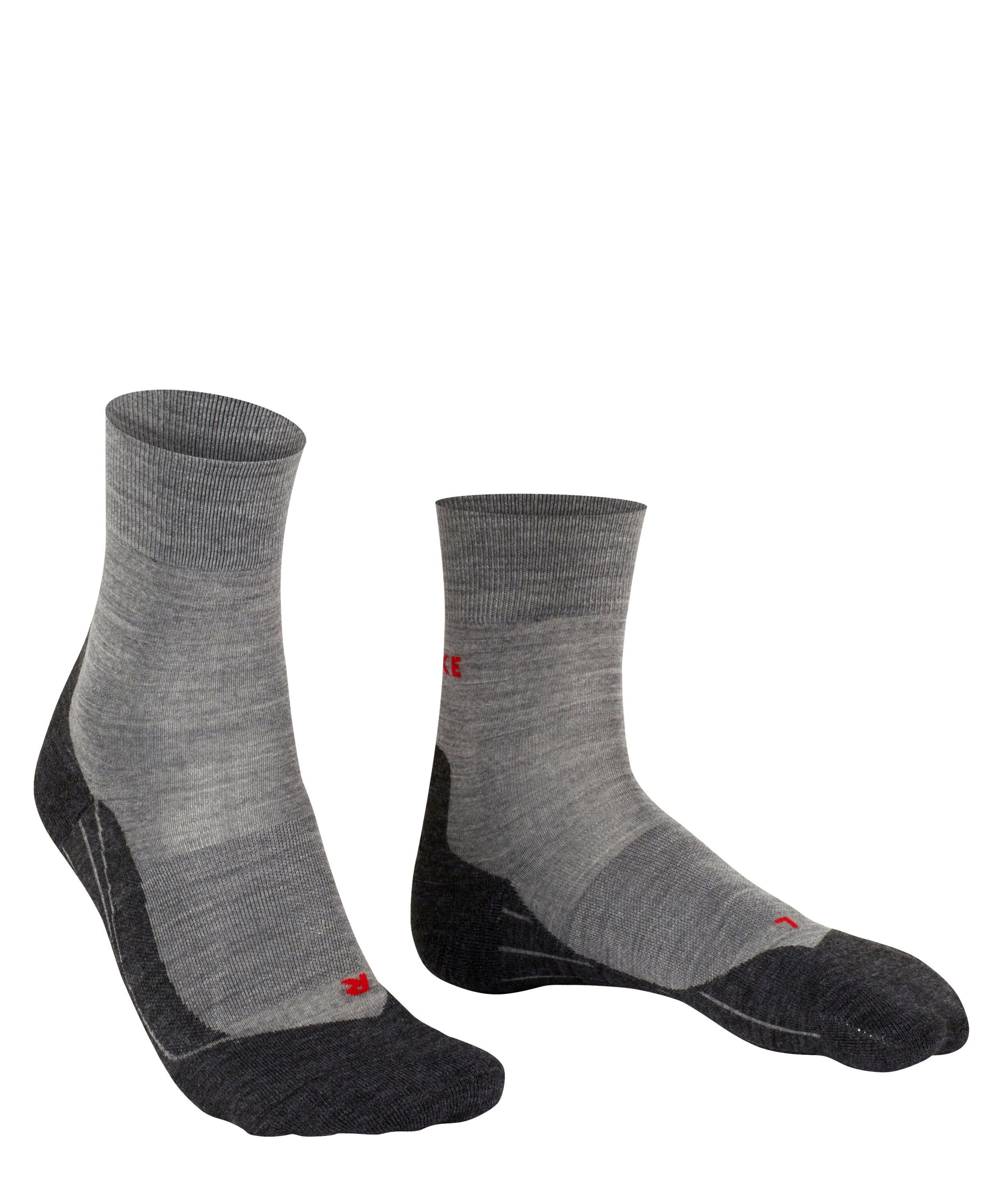 Laufsocken Laufsocke Wool mit RU4 grey leichte mel. (1-Paar) Endurance Polsterung mittlerer FALKE light (3830)