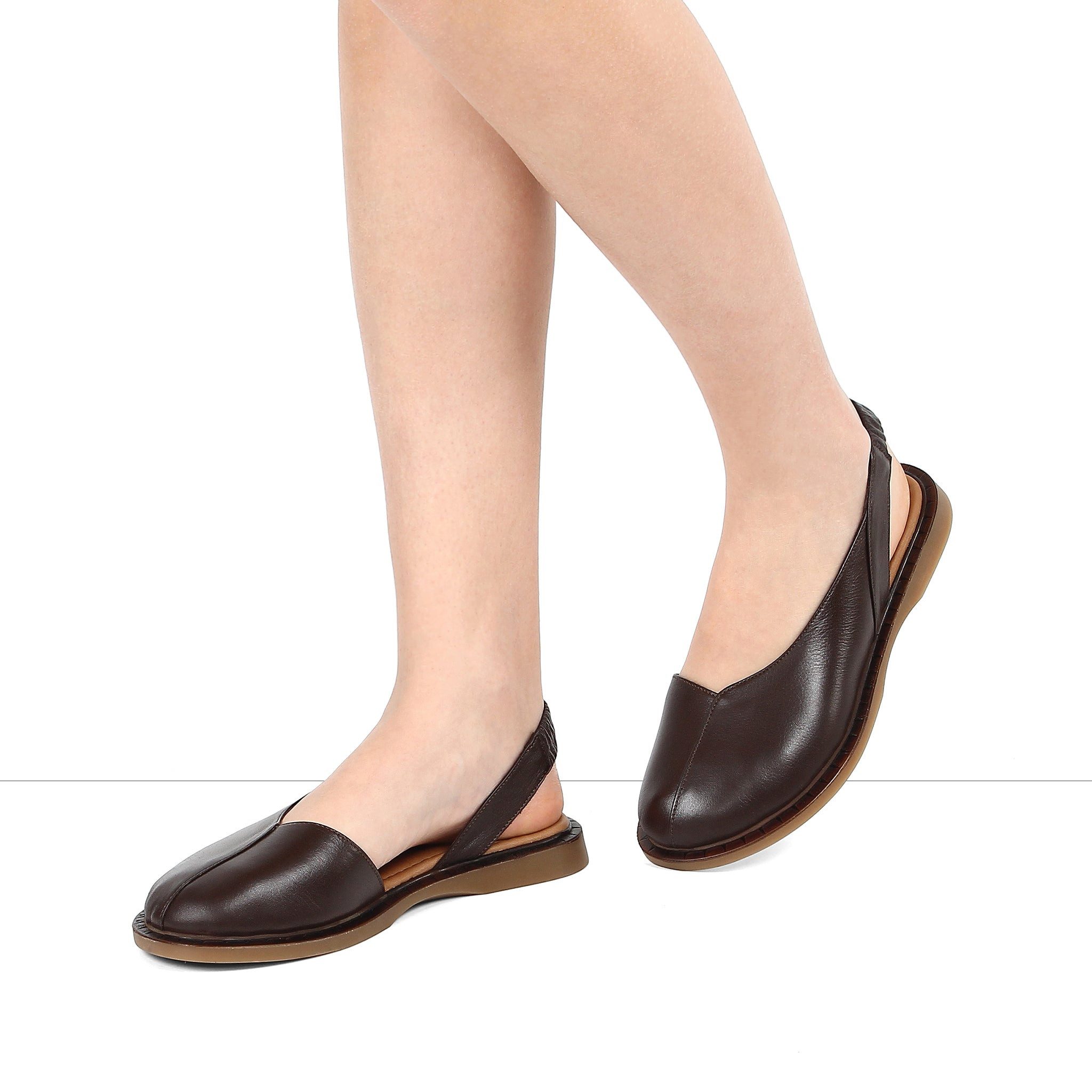 Celal Gültekin Flache Slingback Ballerina Runde Kappe Damen Ballerina Glattleder, elastischer Slingback, Echtleder-Futter, Braun, 37 – Bild 2 von 5