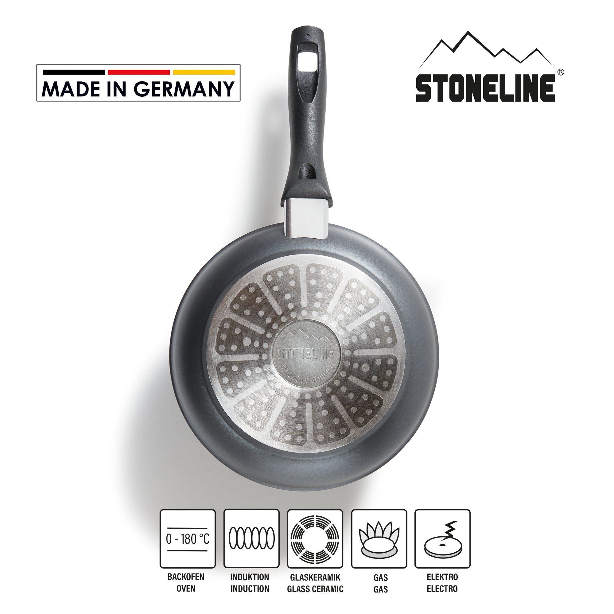 echten Made mit in STONELINE (1-tlg), Germany induktionsgeeignet, Bratpfanne, Aluminium Steinpartikeln, Schwarz