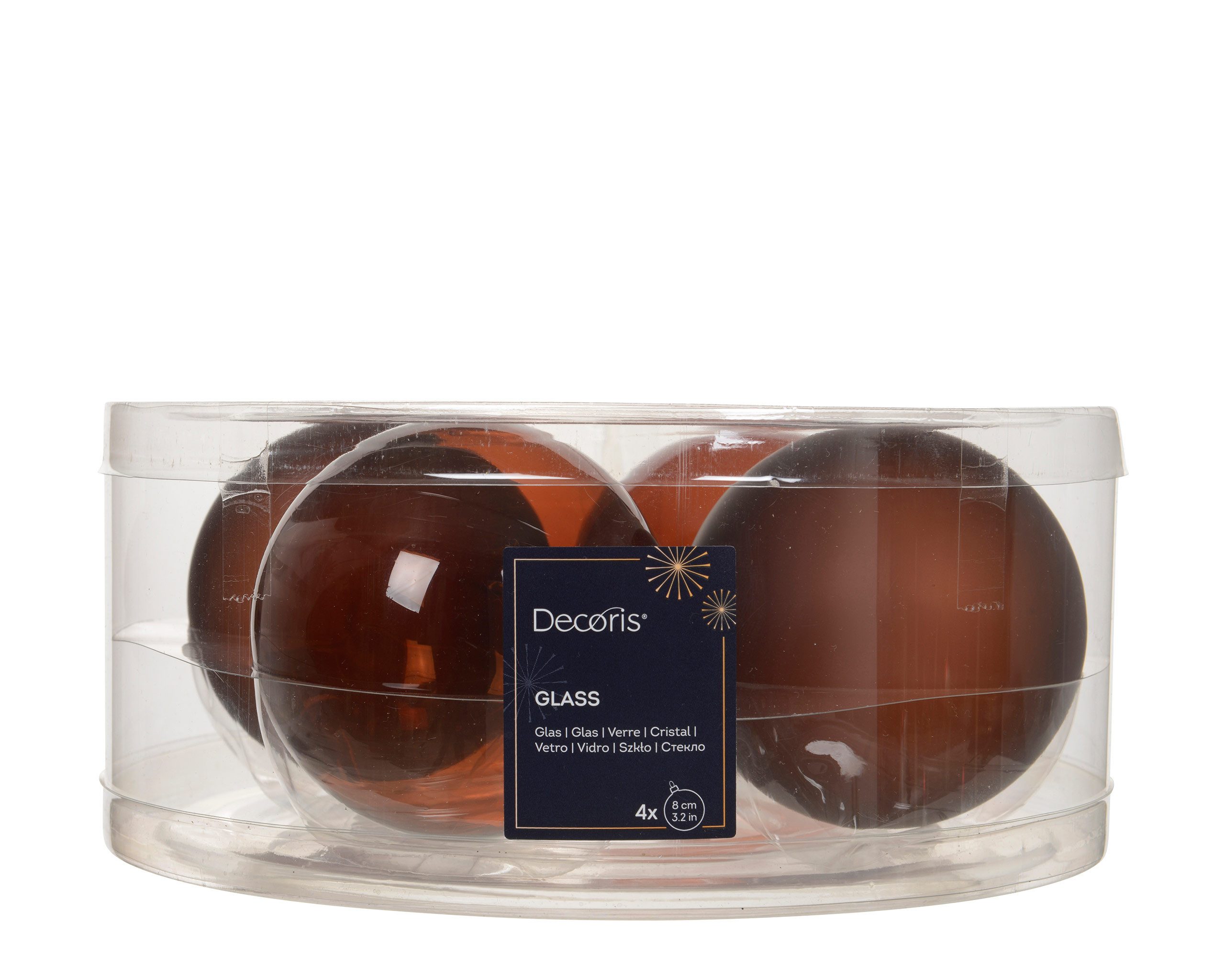 Kaemingk Weihnachtsbaumkugel, Weihnachtskugeln Glas 8cm 4 Stück - Espressobraun transparent