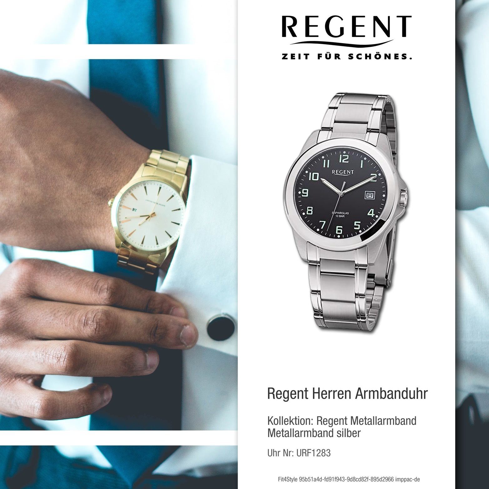 Regent groß (ca. extra Regent rundes 40mm) silber, Gehäuse, Herrenuhr Herren Metallarmband Quarzuhr Armbanduhr Analog,