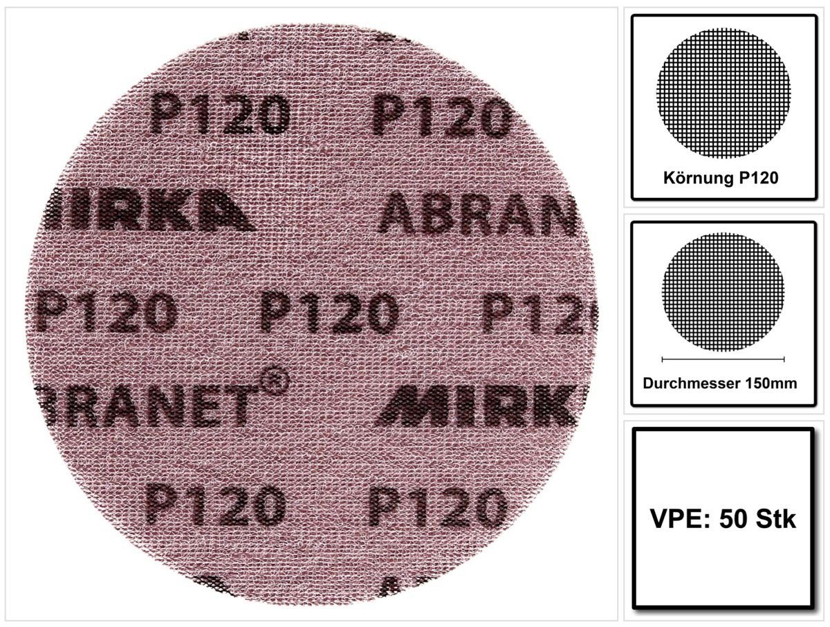 Mirka Schleifscheibe ABRANET Schleifscheiben Grip 150mm P120 50 Stk. (5424105012)