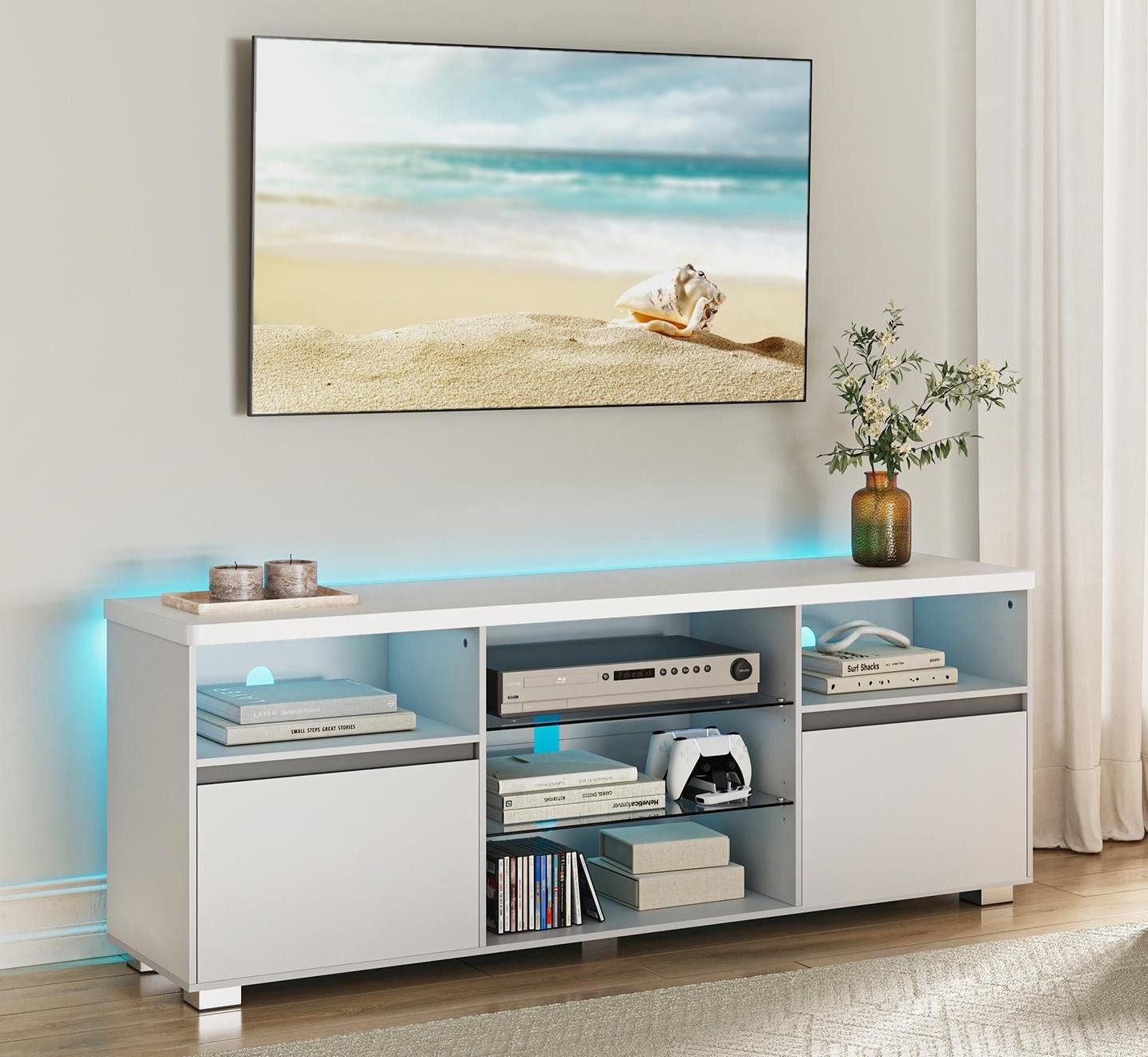 VASAGLE TV-Schrank Fernsehtisch mit LED-Beleuchtung, 2 Schränke, 160 cm