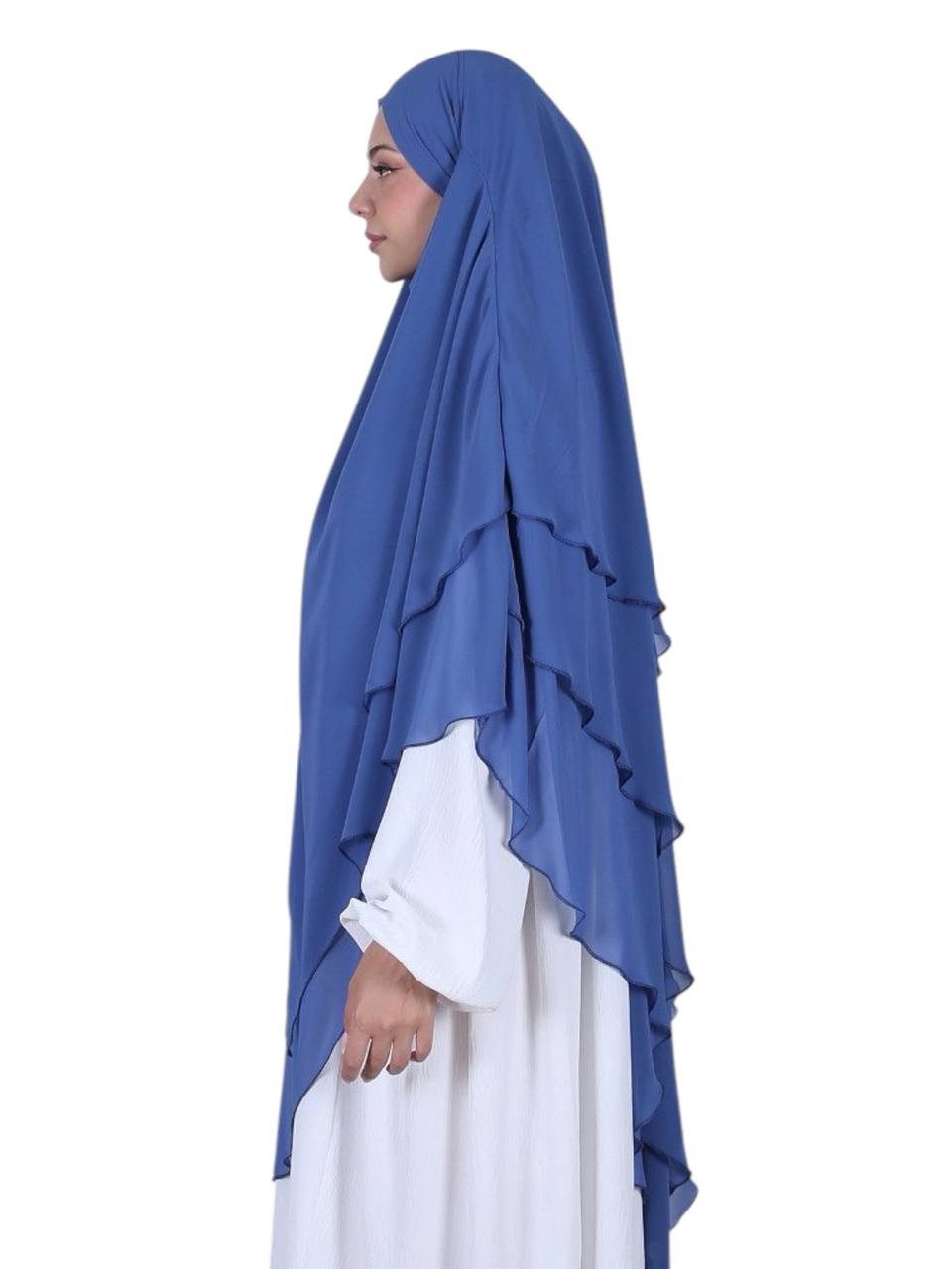 Aymasal Kopftuch Dreilagiger Khimar Chiffon Khumur Hijab Kopftuch Bedeckung locker, (Einzelstück, Einzelner Artikel), Dreilagiger Khimar aus Chiffon locker fallender Hijab für Alltag StilD