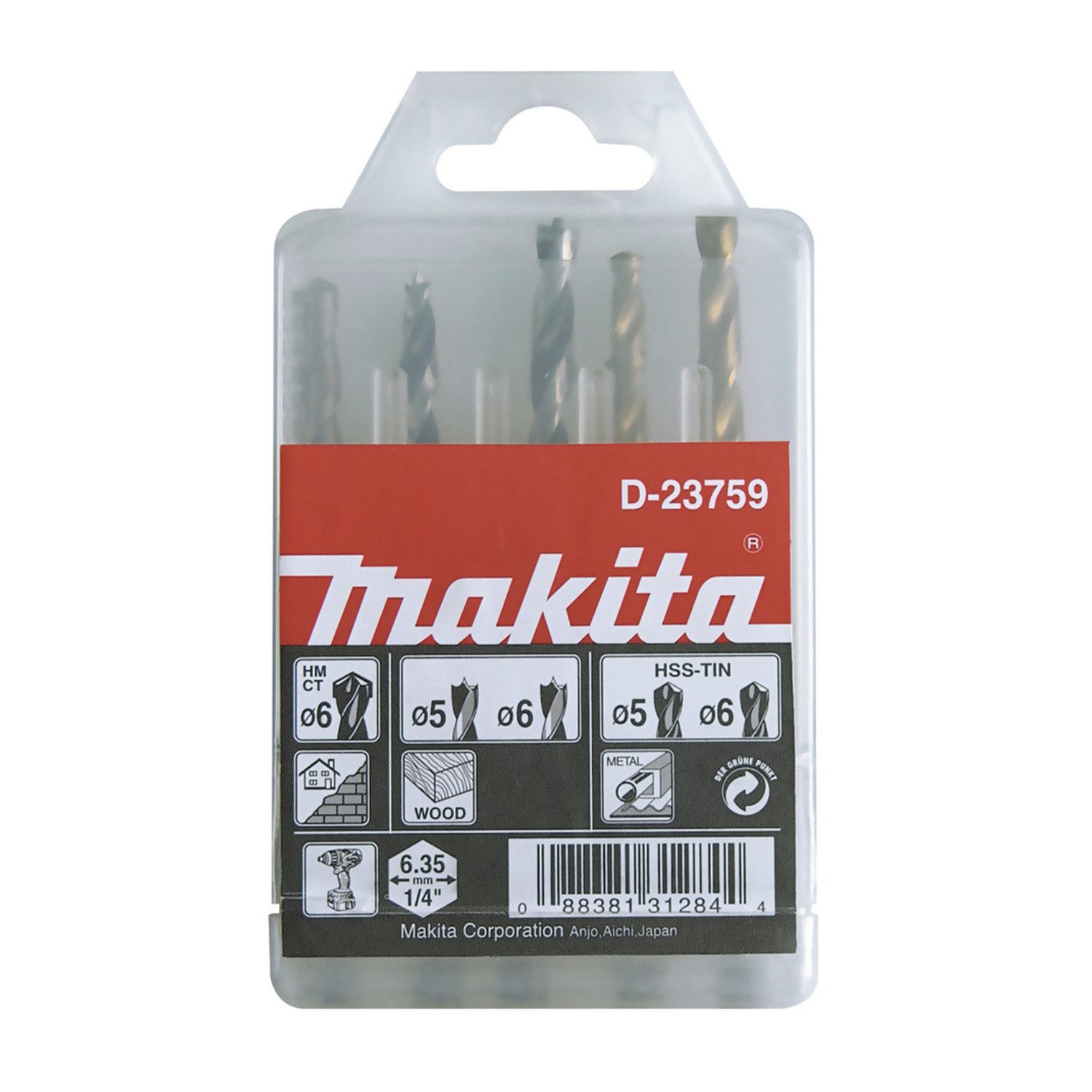 Makita Bohrersatz Makita 5-tlg. Metall-/Stein-/Holzbohrerset 1/4" D-23759, (5-tlg., 5-tlg), Sechskant-Schaft 1/4"