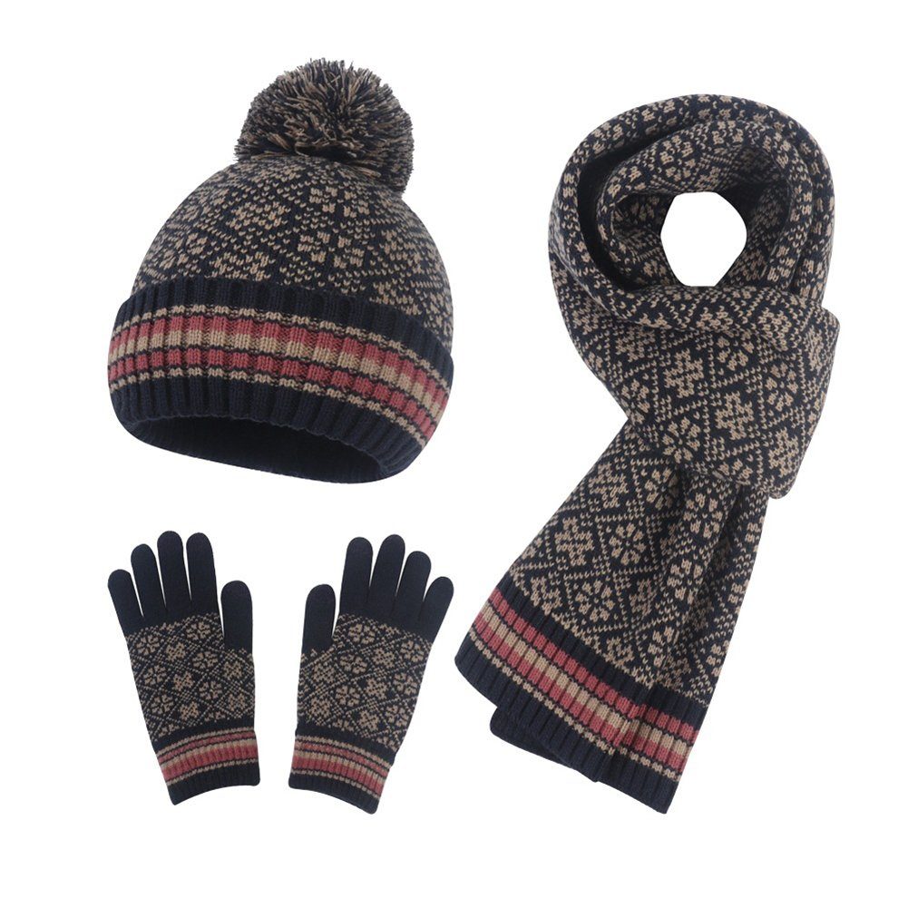 LYDMN Strickhandschuhe und Schal dreiteiliges Strickmütze, Handschuhe Handschuh, Schal Winter Warm Set Mütze Set 3-teiliges