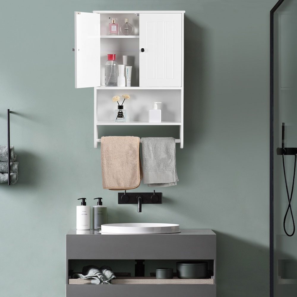 Yaheetech Hängeschrank mit Handtuchhalter und Einlegeboden Badezimmerschrank Wandschrank für Badezimmer/Küche