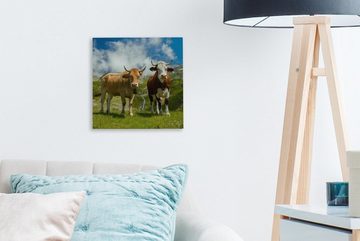 OneMillionCanvasses® Leinwandbild Kühe - Sonne - Landschaft, (1 St), Leinwand Bilder für Wohnzimmer Schlafzimmer