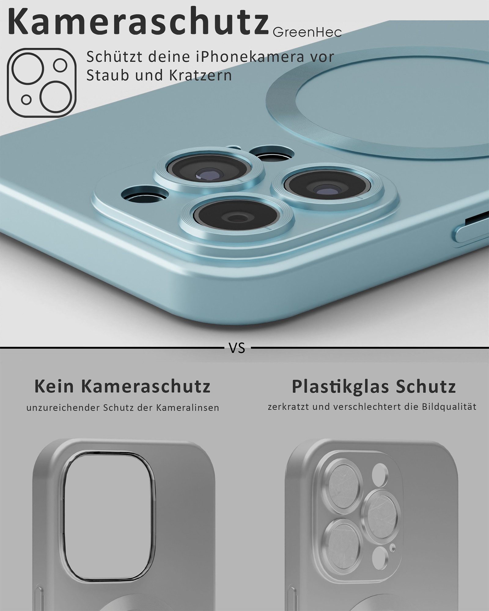 GreenHec Handyhülle Hülle iPhone 16 15 14 13 Pro Max Plus Slim MagSafe Case Dünn Handy 7 Zoll, Cover Bumper Schutzhülle Blau Silber Grau Rose Kameraschutz – Bild 5 von 5
