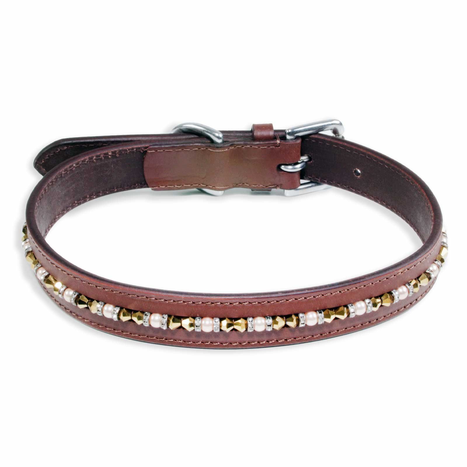 Monkimau Hunde-Halsband Hundehalsband Leder Halsband Hund braun mit Swarovski Kristallen S-XS, Leder