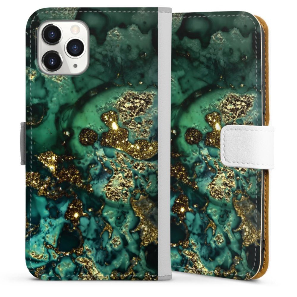 DeinDesign Handyhülle Marmor Glitzer Look Muster Cyan Glitter Marble Look, Apple iPhone 11 Pro Hülle Handy Flip Case Wallet Cover