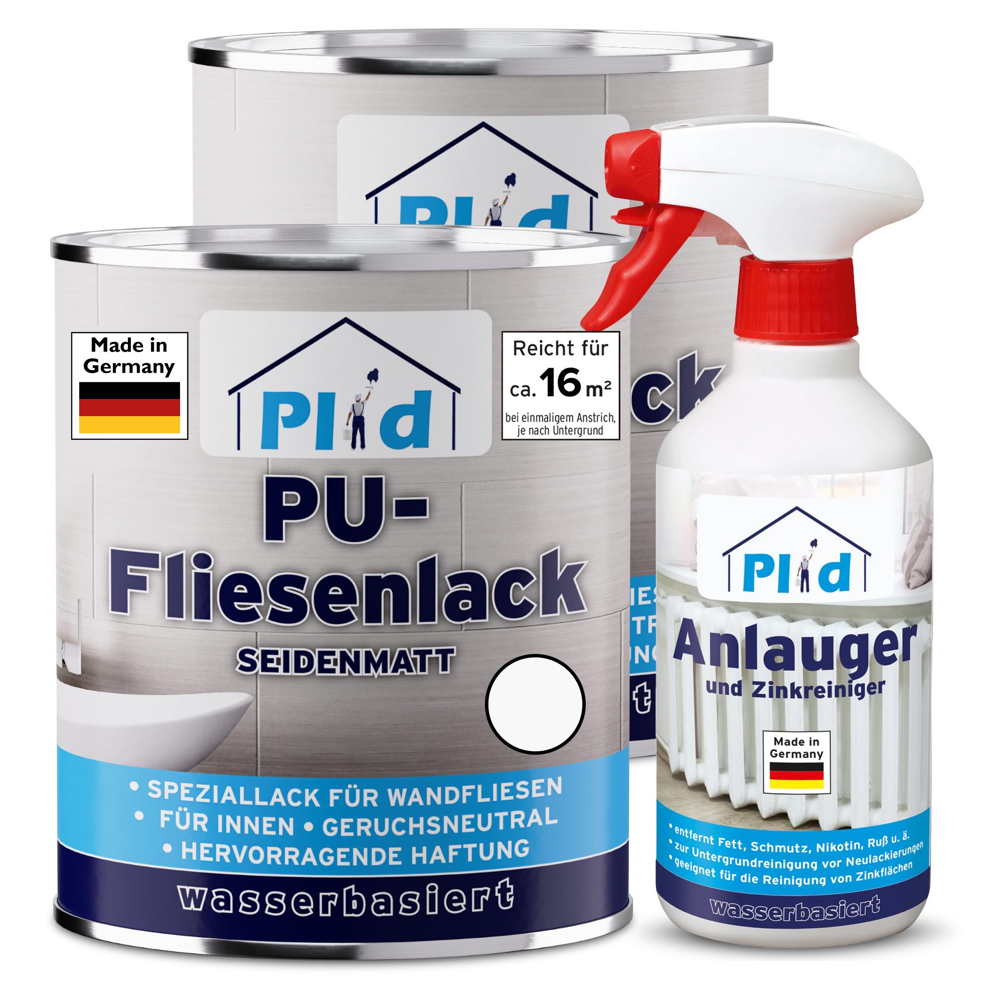 plid Fliesenlack Premium Fliesenlack Fliesen Lack Fliesenfarbe & 0,5l Anlauger, schnelltrocknend, spritzwasserbeständig, verarbeitungsfertig