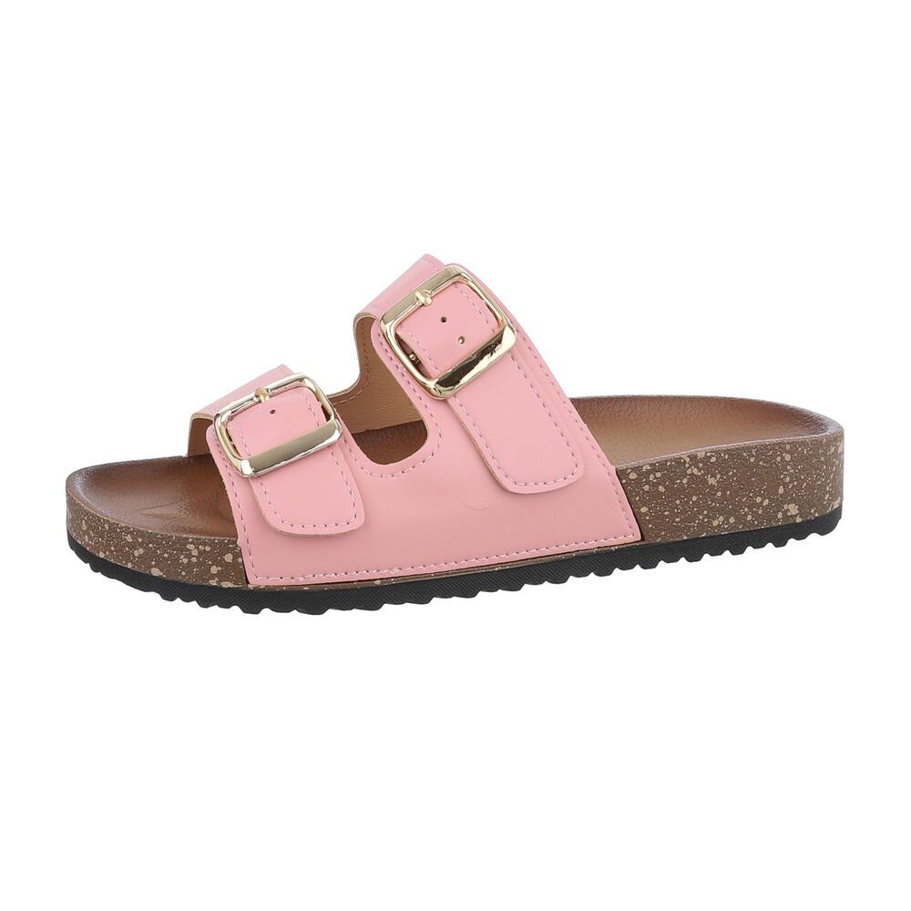 Ital-Design Damen Mules Freizeit Pantolette Flach Pantoletten in Rosa