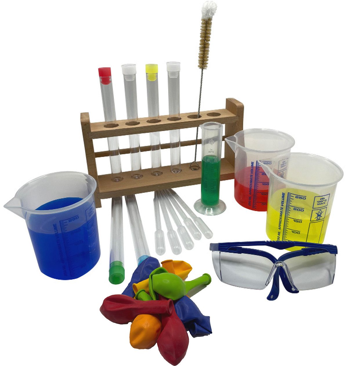 myExperimentSet Experimentierkasten Labor Basis PLUS Set mit Reagenzglasgestell aus Holz, (1-tlg., Ausrüstung für erste chemische Experimnte)