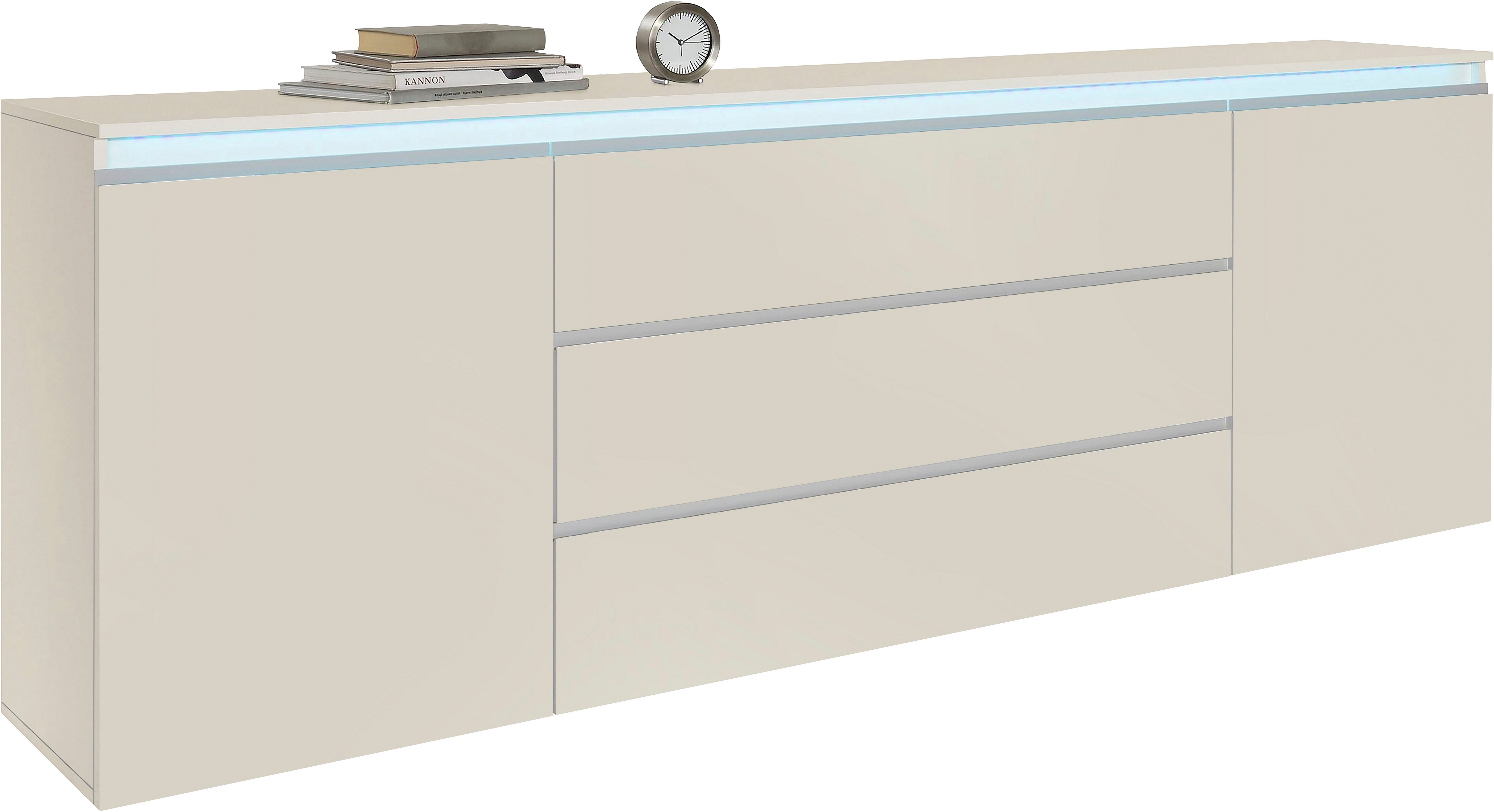 Home affaire Sideboard Magic, Kommode, Schrank, Stauraumschrank, Hochwertiger Aluminiumgriff, 2 Türen, 3 Schubkästen,B/T/H 240×40×81 cm