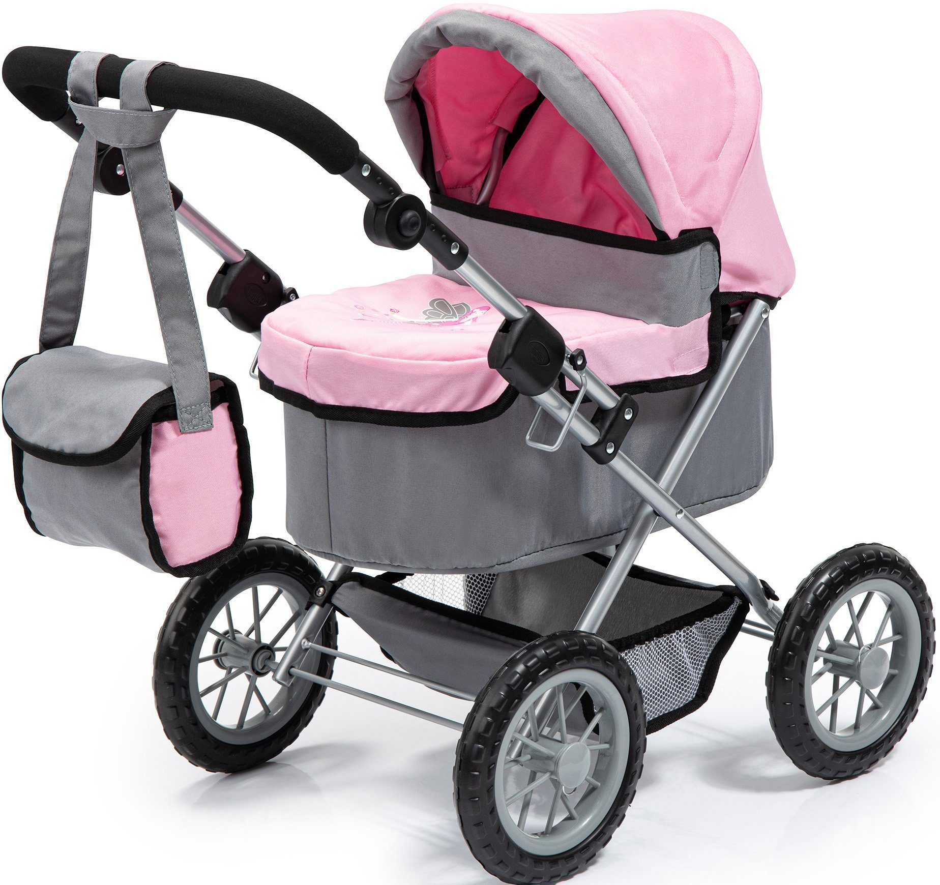 Image of Bayer Design Dolls Pram Trendy - Gray/Pink (13008AA)