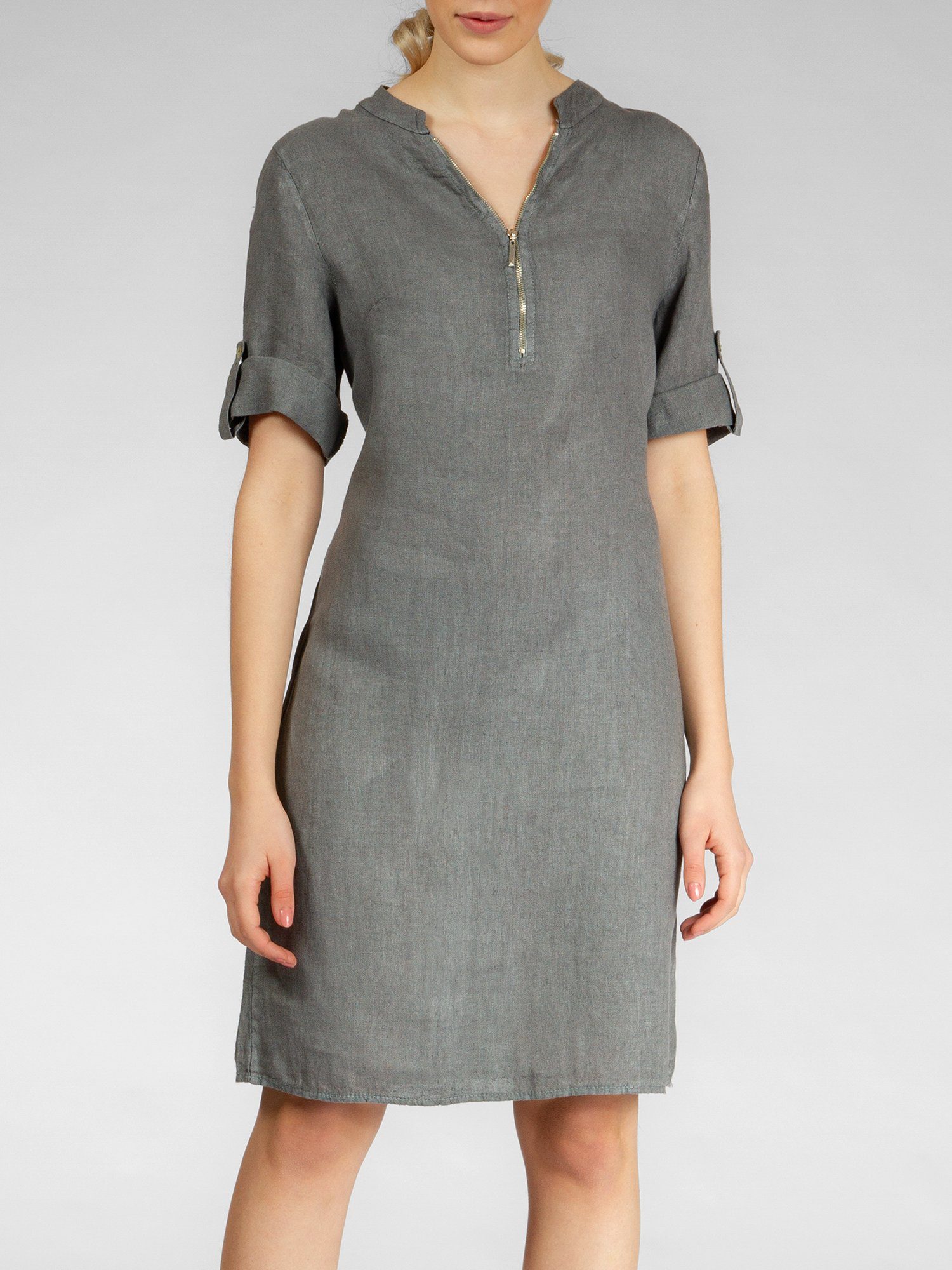 Caspar Sommerkleid SKL037 knielanges Damen Leinenkleid mit Reißverschluss Ausschnitt Luftig leicht, figurumspielende Form, mit seitlichem Jersey-Einsatz