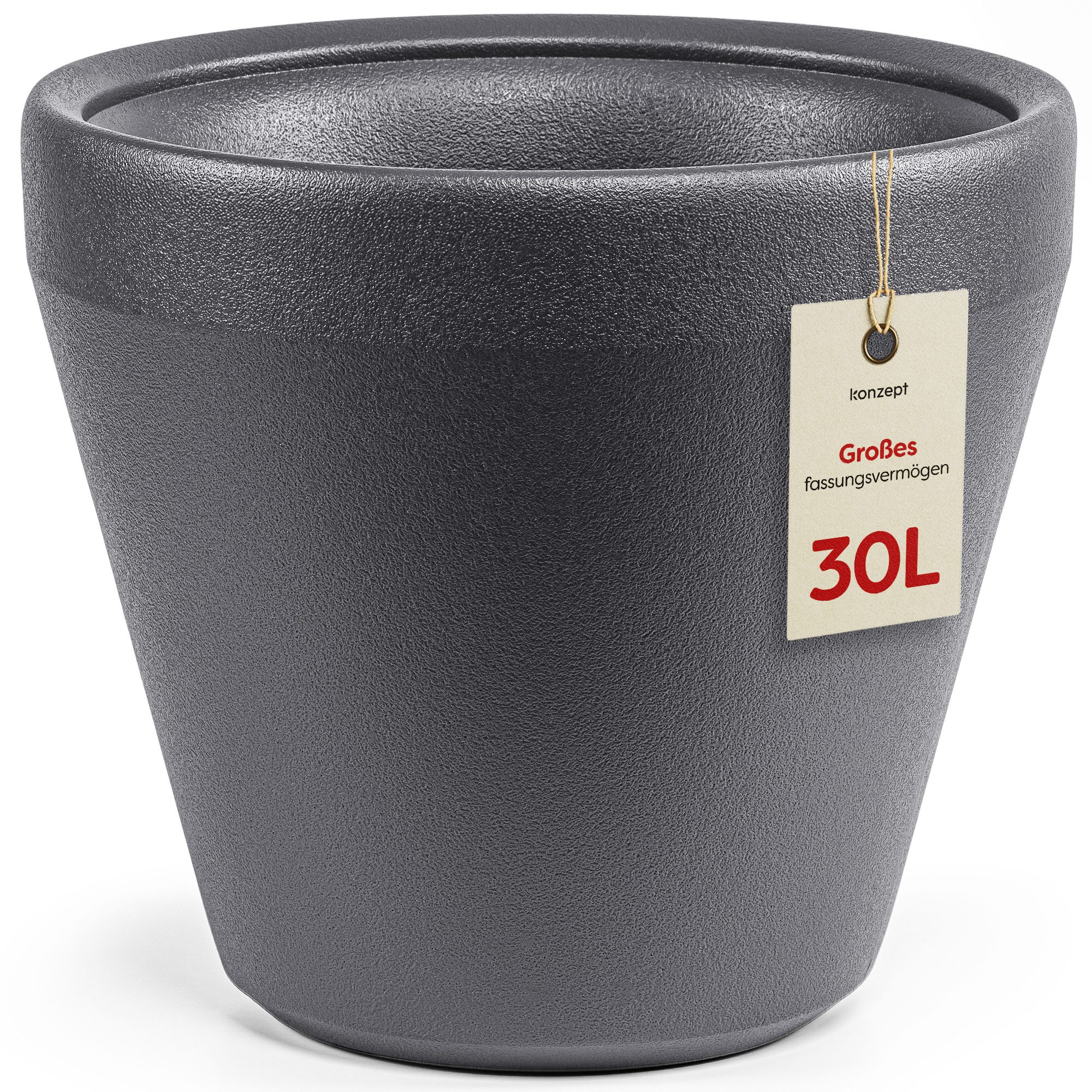 KONZEPT Übertopf Ø 40 cm aus Kunststoff, 30 L, in Ton-Optik, für Innen & Außen, Ton-Optik, glatte Oberfläche, 30 L