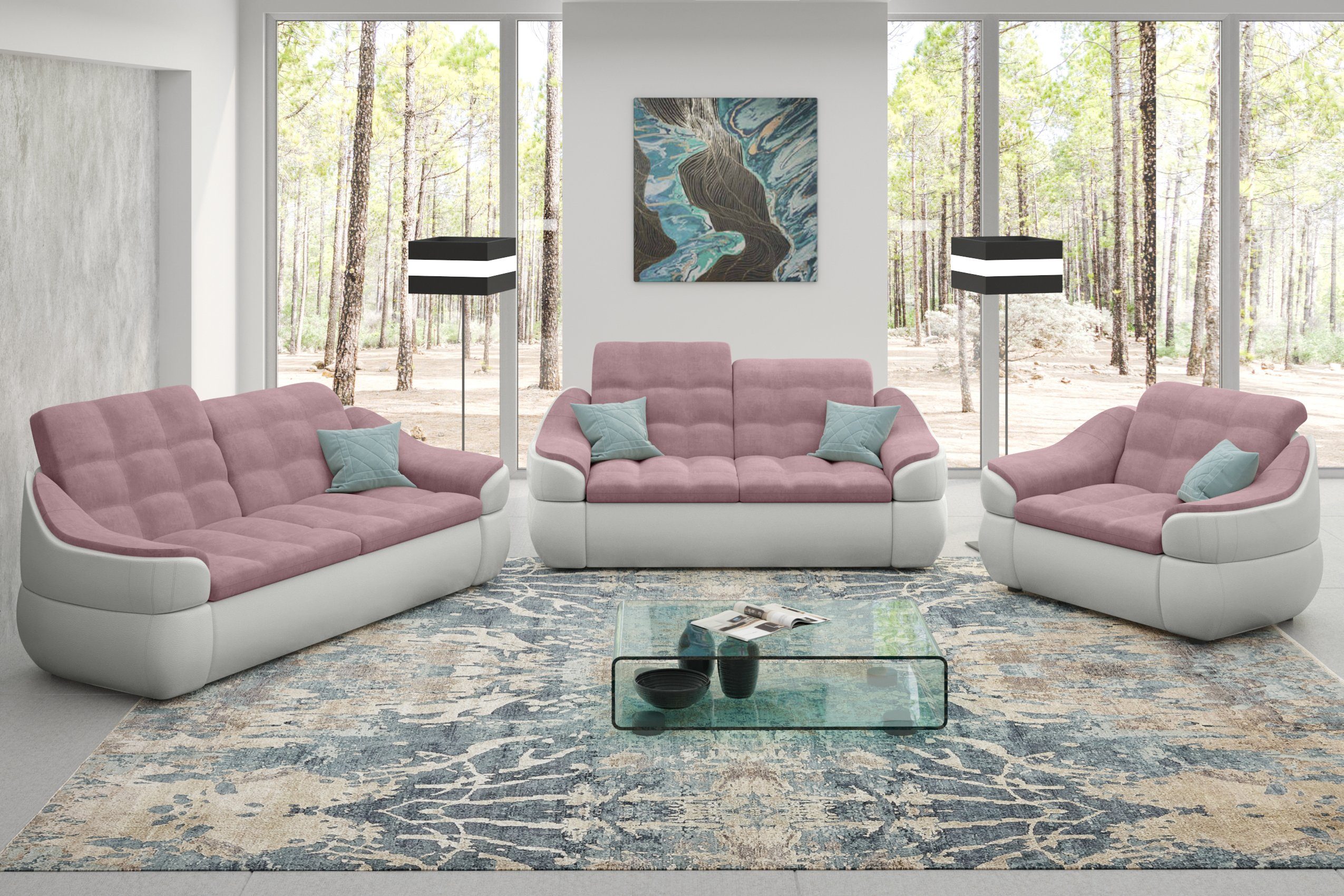 Stylefy Polstergarnitur Alisa, (Set (3-tlg), bestehend aus 2-Sitzer Sofa, 2,5-Sitzer Sofa und Sessel, Modern Design, made in Europa