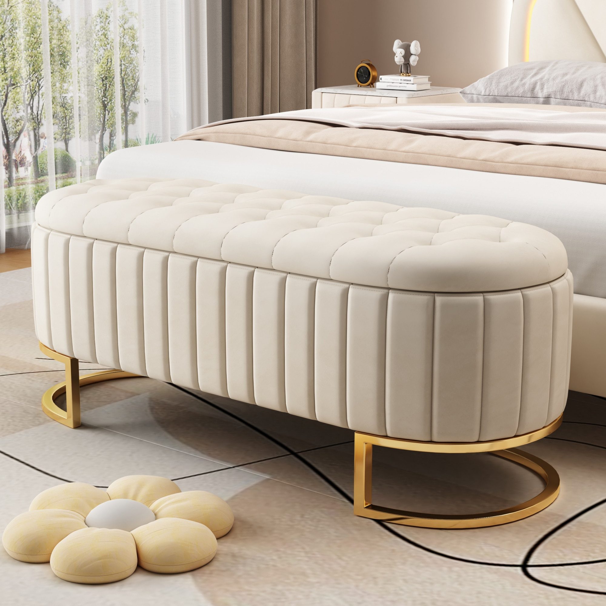 MODFU Polsterbank Bettbank Sitzbank (Stauraum-Schlafkoffer und Fußbank, gepolsterte Fußbank mit Stauraum, Sofabank Bank,120 x 40 cm)