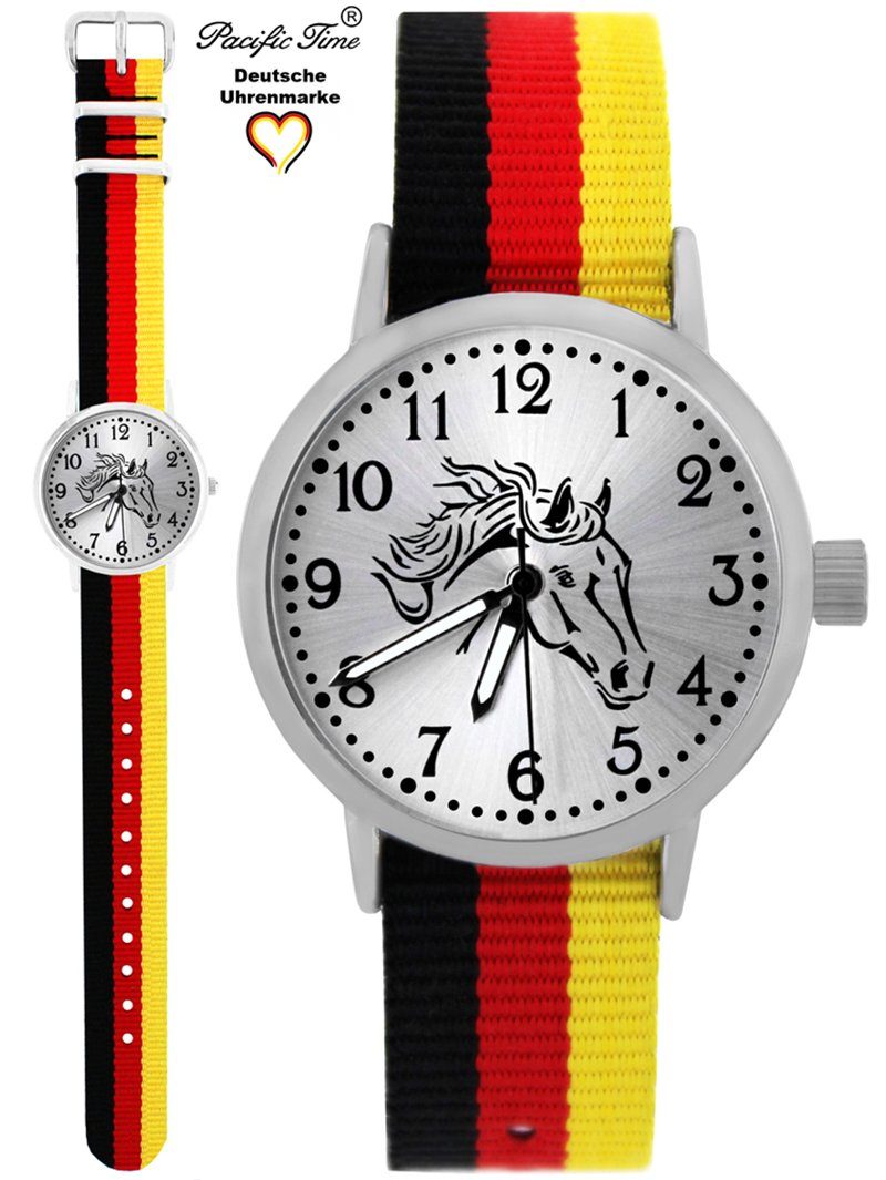 Pacific Time Quarzuhr Kinder Armbanduhr Pferd schwarz Wechselarmband, Mix und Match Design - Gratis Versand schwarz rot gelb