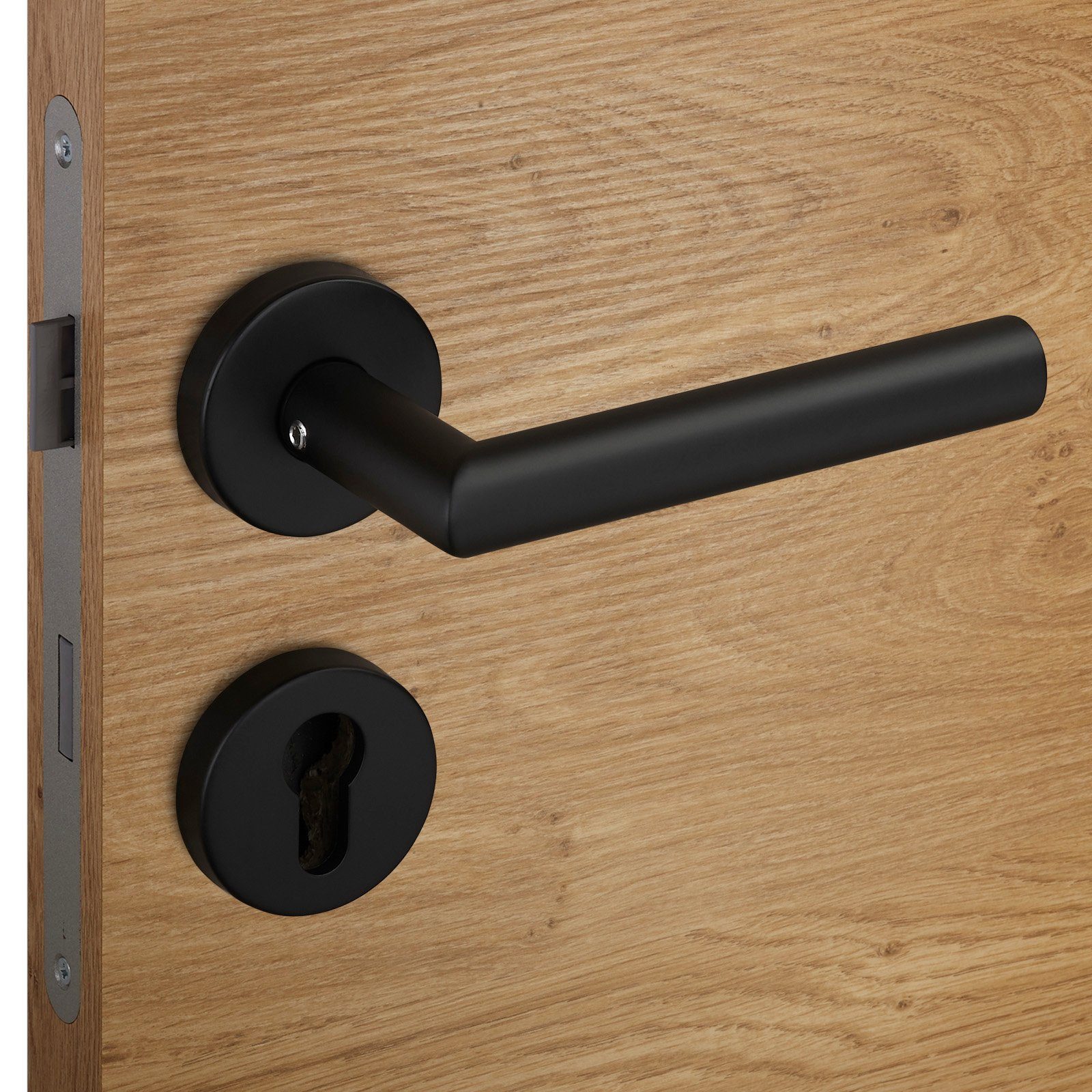 SO-TECH® Drückergarnitur Türdrücker WILMA Edelstahl Rund Rosette, Profilzylinder Türgarnitur für Eingangstür schwarz matt