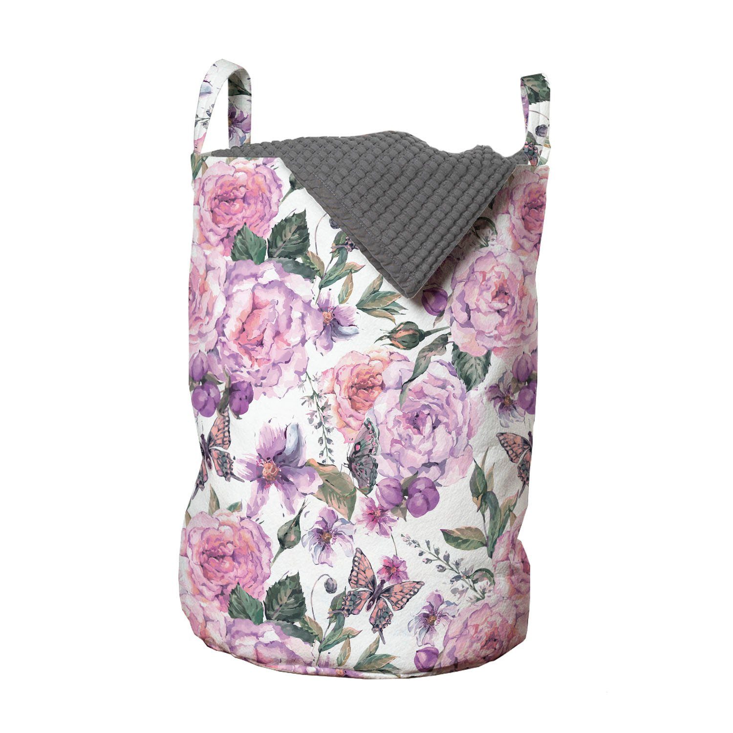 Abakuhaus Wäschesäckchen Wäschekorb mit Griffen Kordelzugverschluss für Waschsalons, Blumen Swallowtails und Rosen