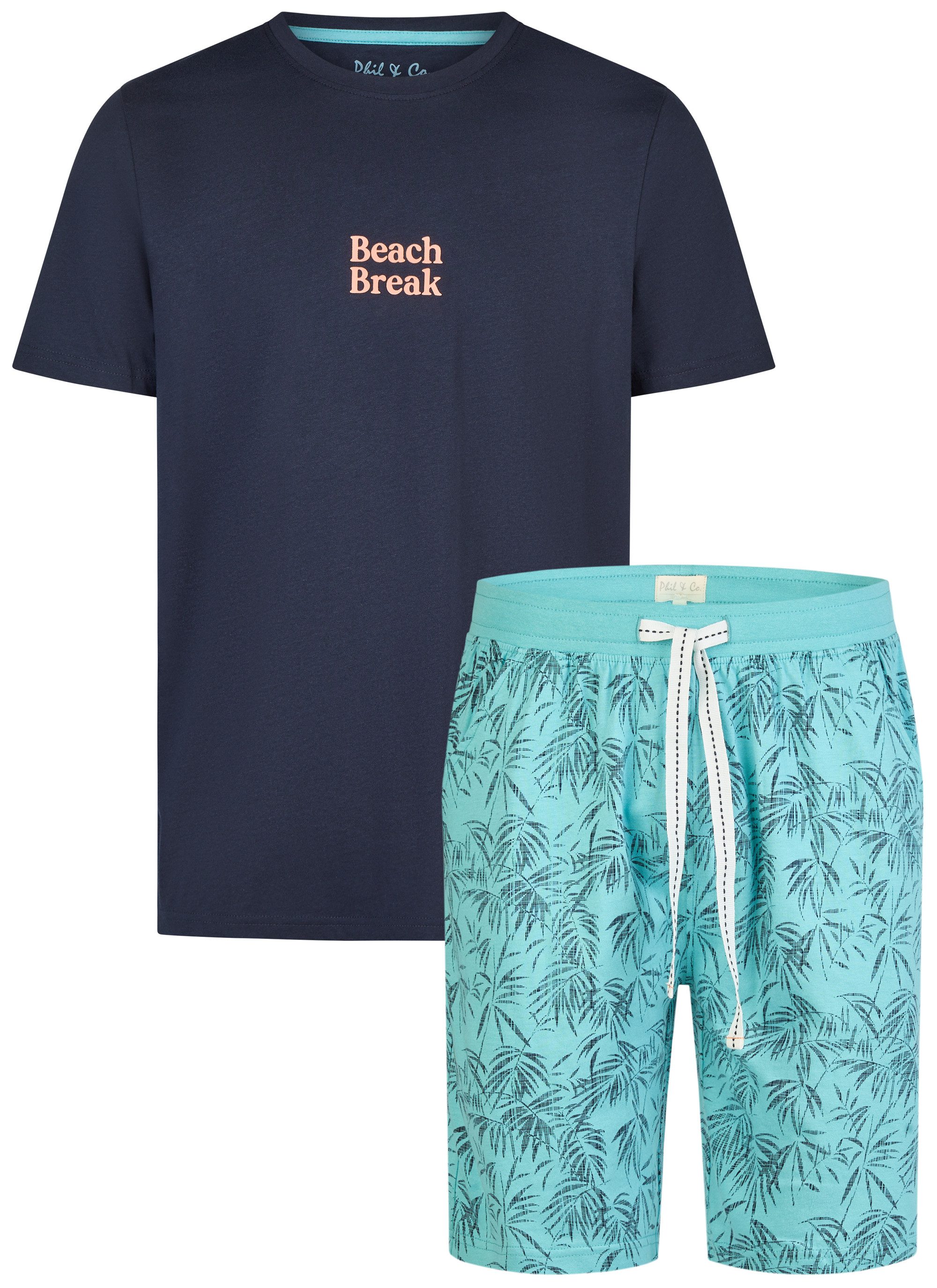 Phil & Co. Shorty Easy Sleep (Set, 2 tlg., 2-teilig) Herren Pyjama kurz Shorty Baumwolle Kurzarm Eingriffstaschen