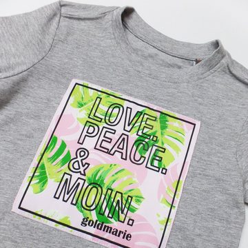 goldmarie T-Shirt LOVE PEACE MOIN für Kinder Floral-Palmen Applikation grau