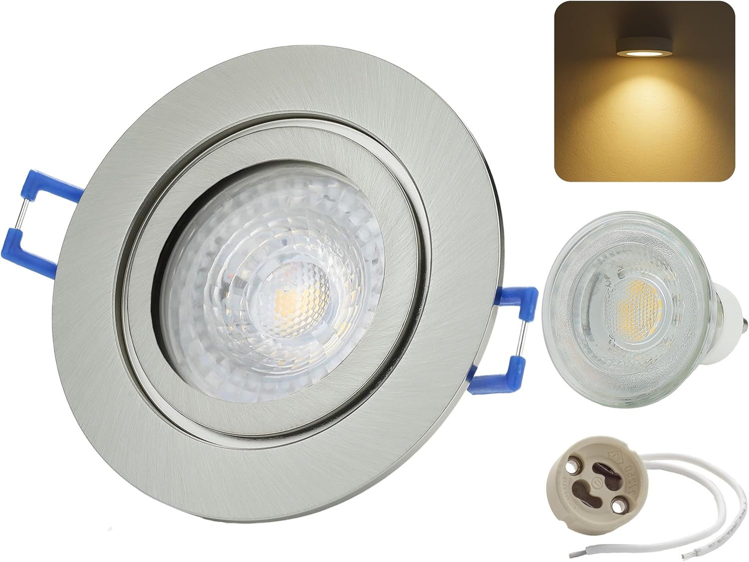 Sweet LED LED Einbaustrahler GU10 7W 230V IP44 3000K Chrom LED Spots Badezimmer Feuchtraum Ø58-68, Deckenspots, Deckenstrahler,Einbauleuchten