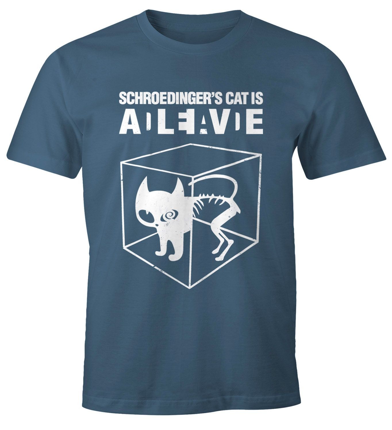 Print-Shirt Schroedingers Katze Herren T-Shirt Fun-Shirt Moonworks®