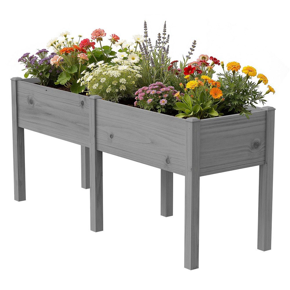 Meulbaty Hochbeet aus Holz mit Beinen, natürlicher Pflanzkasten aus massivem Kiefernholz (wetterfest imprägniert, 1 St), ergonomische Arbeitshöhe 80 cm, für Terrasse, Balkon und Garten