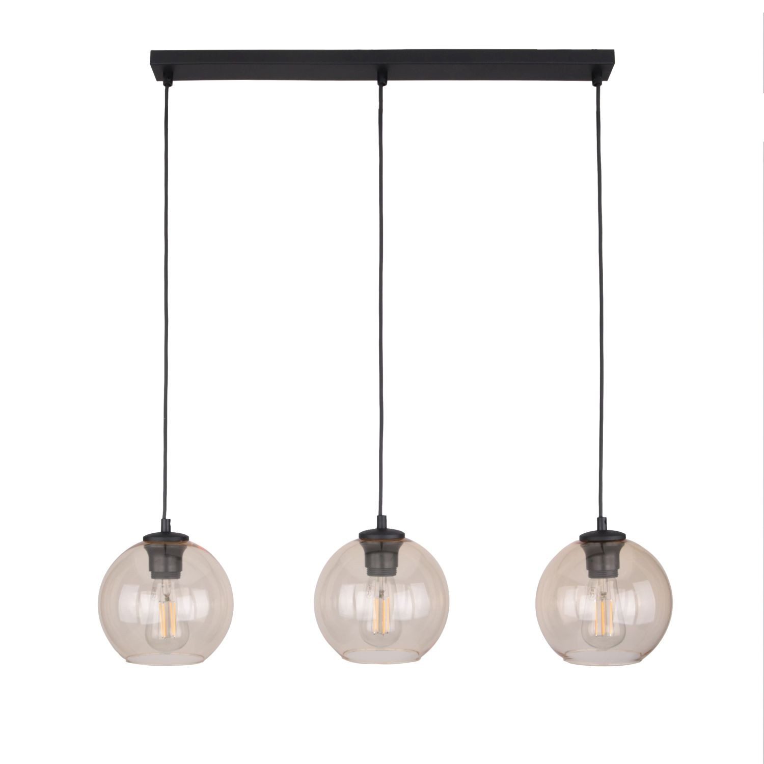 Licht-Erlebnisse Pendelleuchte KALETE, ohne Leuchtmittel, Metall Rauchglas E27 H: max. 100 cm Schwarz Bernstein 3-flammig