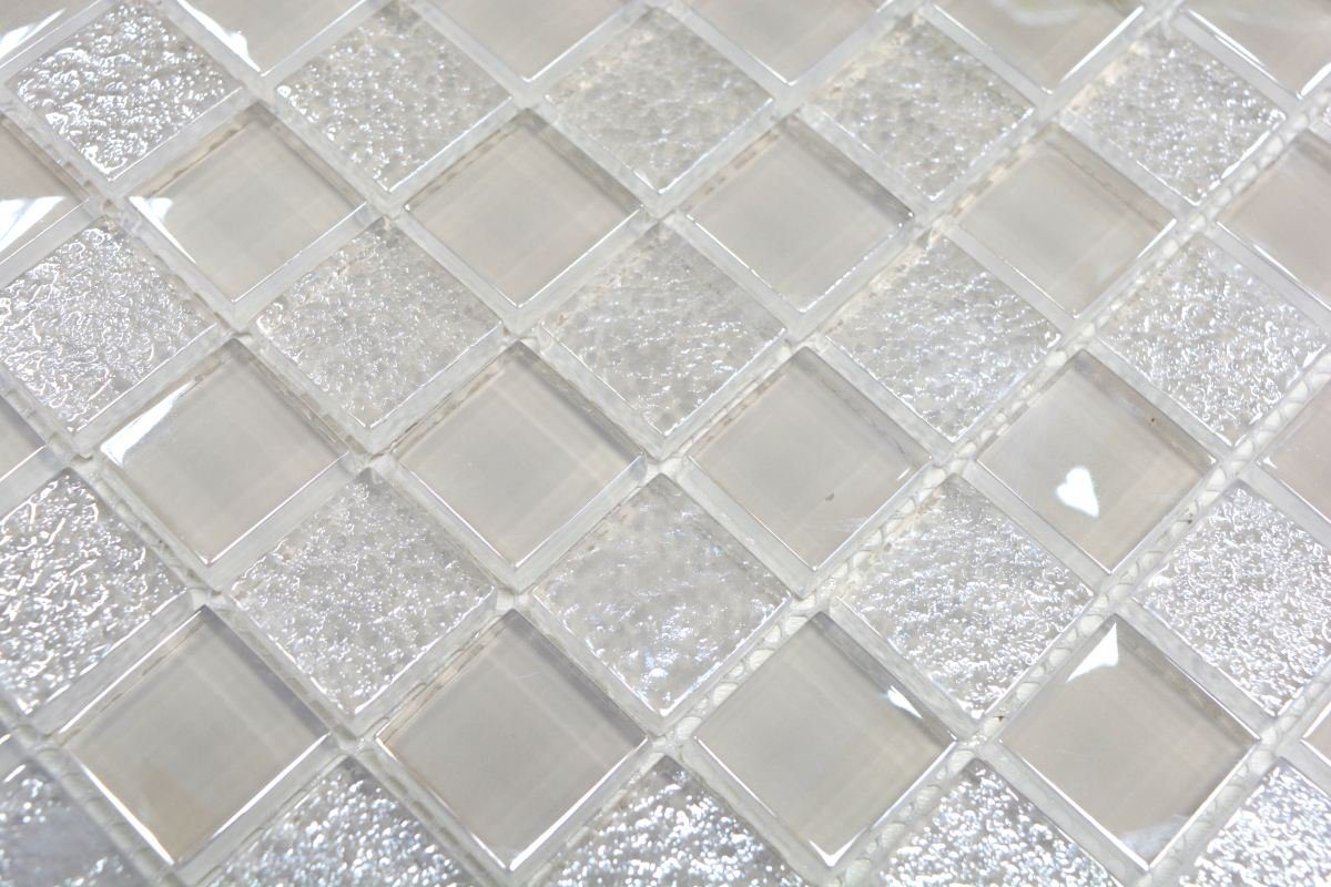 Mosani Mosaikfliesen Glasmosaik Crystal weiß glänzend / Mosaikfliesen Matten 10
